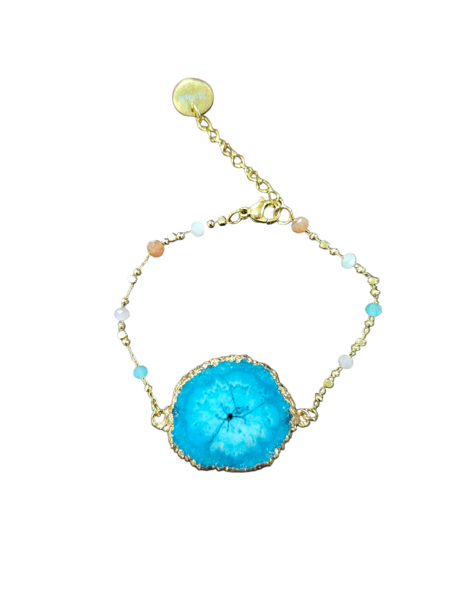 Sliced Blue Agate Bracelet | Gold Chain & Crystal Bead Accents