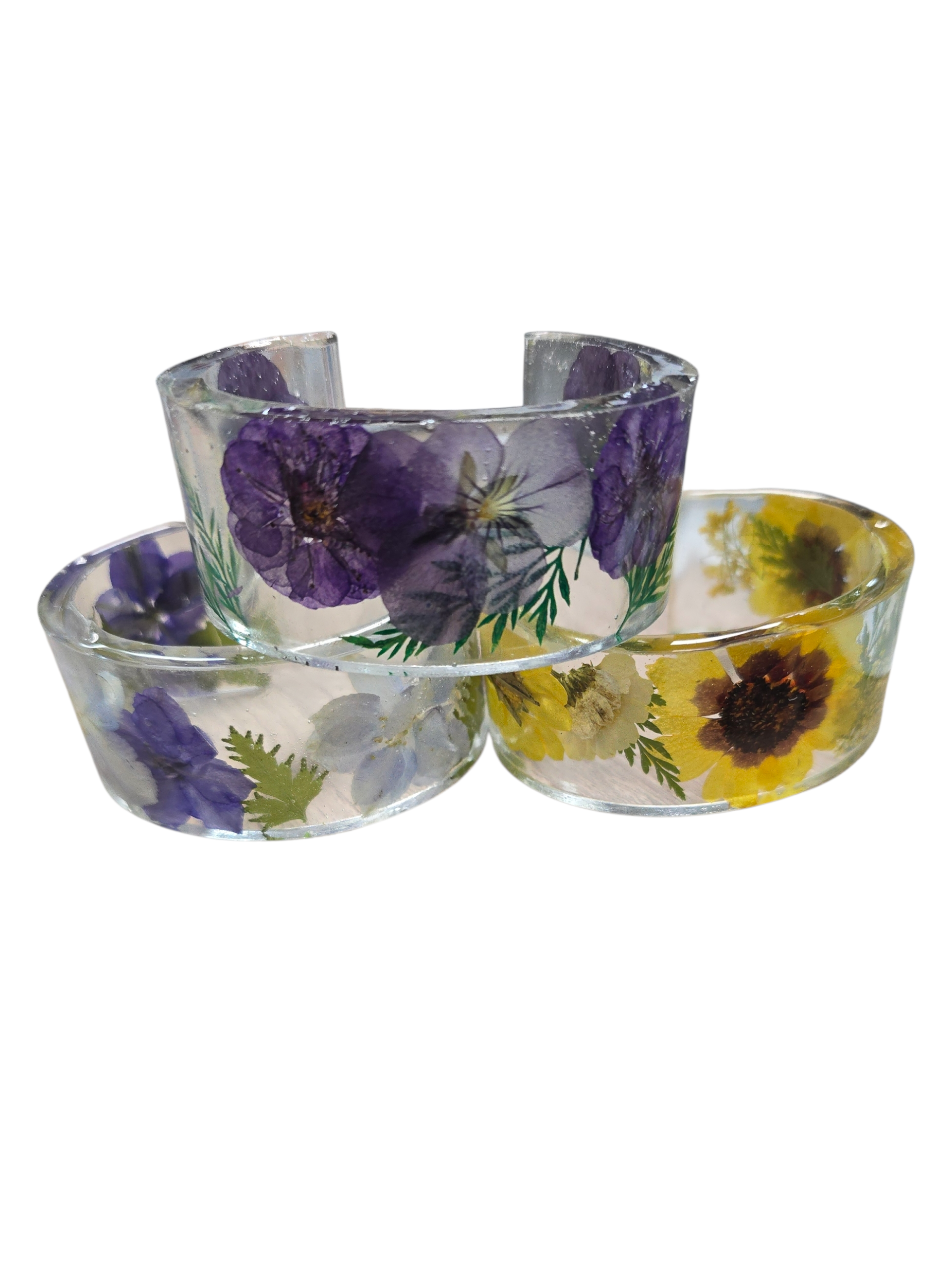 Colorful Handmade Pressed Flower Resin Cuff Bracelet | Unique Handmade Jewelry