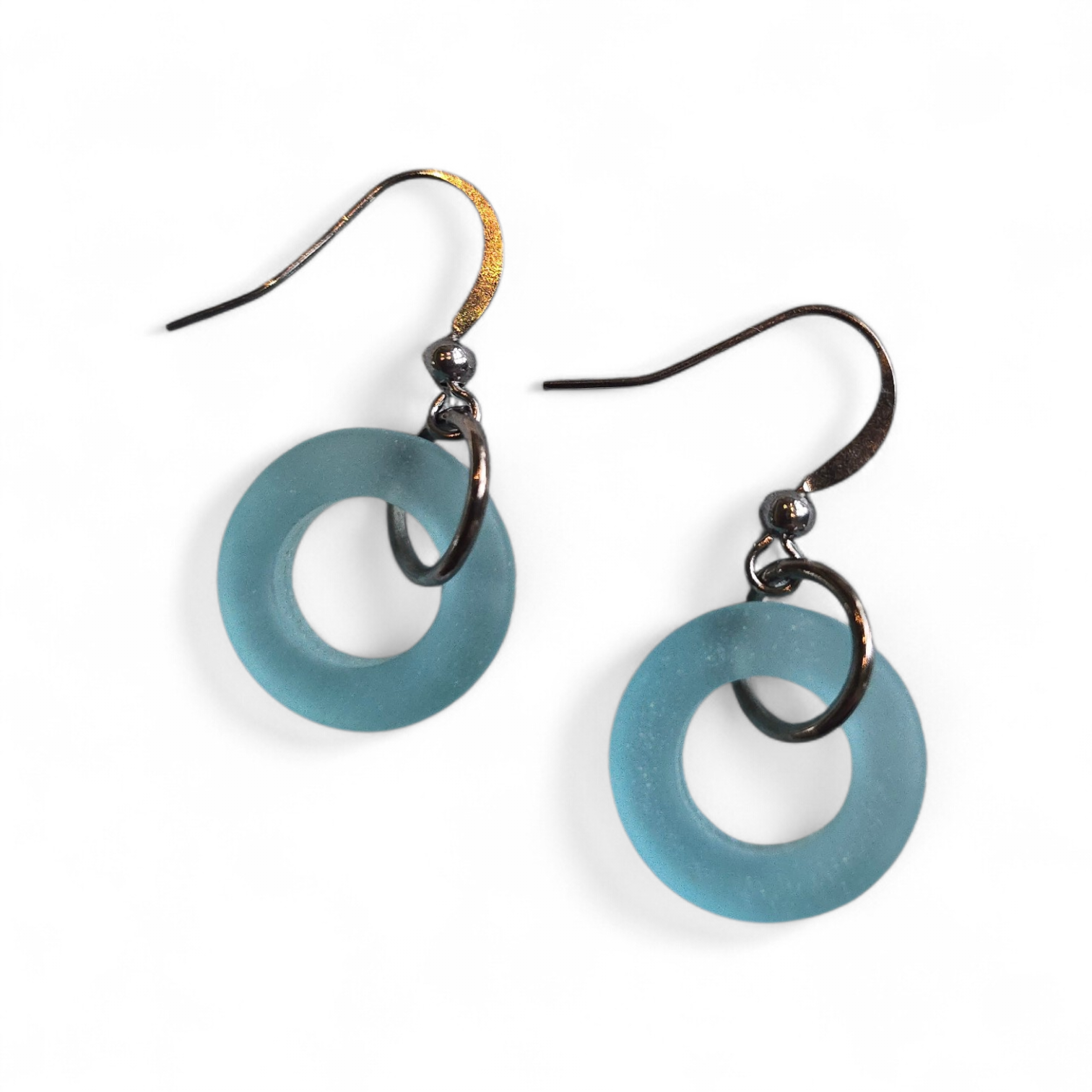 Embrace the Ocean's Beauty: Circular Sea Glass Dangle Earrings