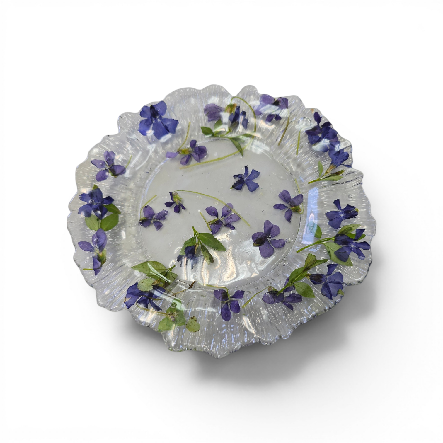 Beautiful Pressed Flower Resin Dish in Elegant Yellow and Purple Colors