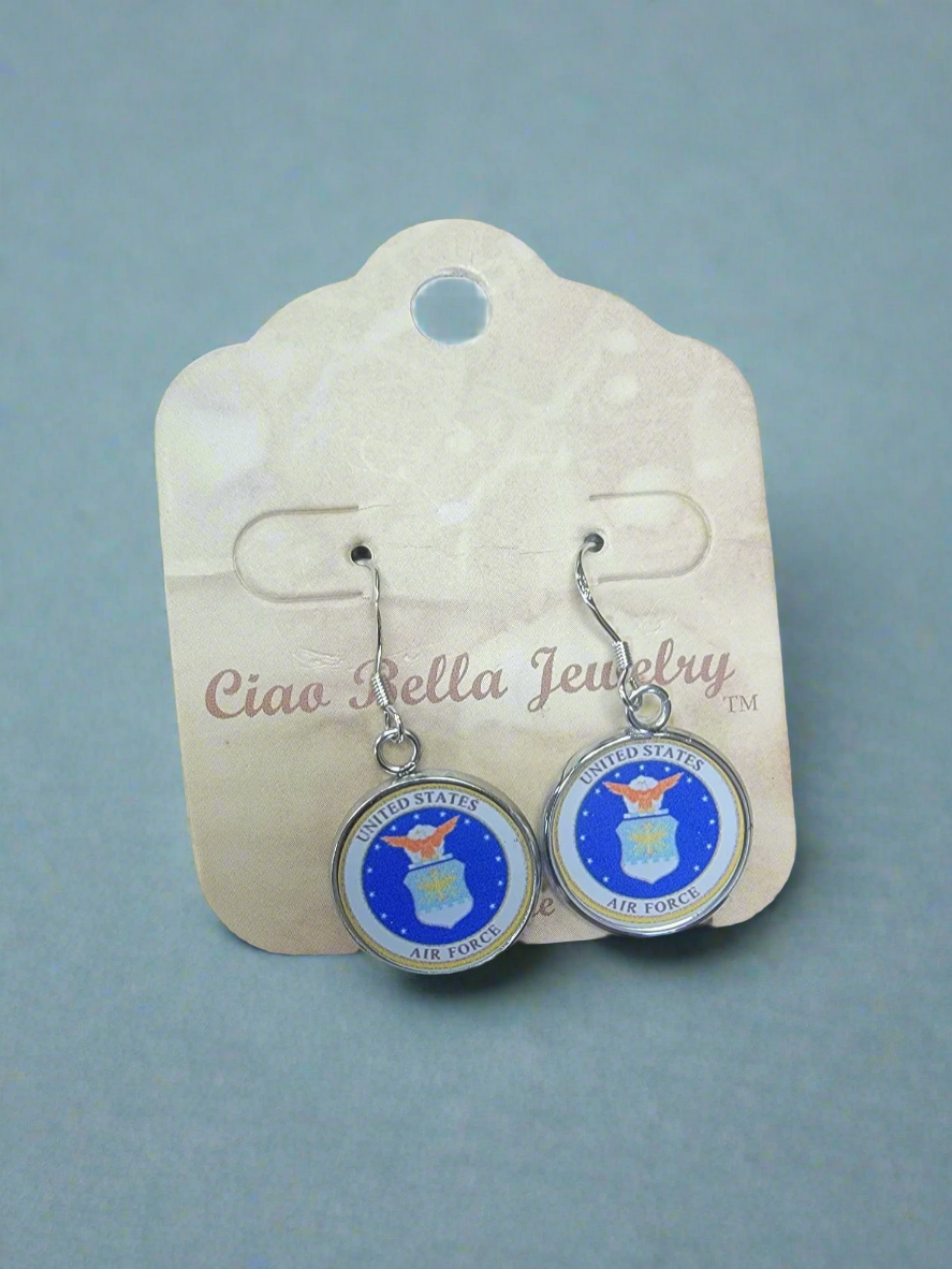 Air Force Silver or Gold Earrings: Seal, Roundel, Wings, Thunderbird | Made in the USA | Officially Licensed