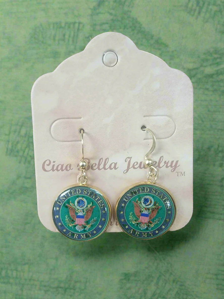 Army Seal, Army Star Silver or Gold Drop Earrings | Made in the USA| Officially Licensed