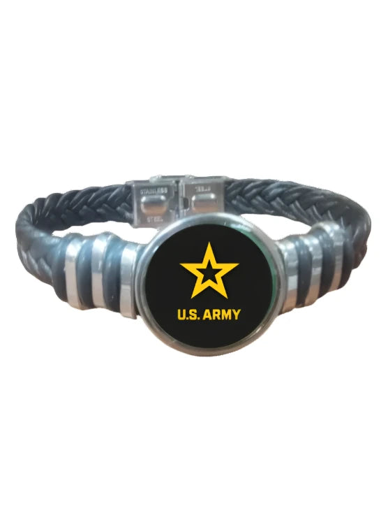 Army Unisex Braided Leather Bracelet - Made in the USA - Officially Licensed - Gift Boxed