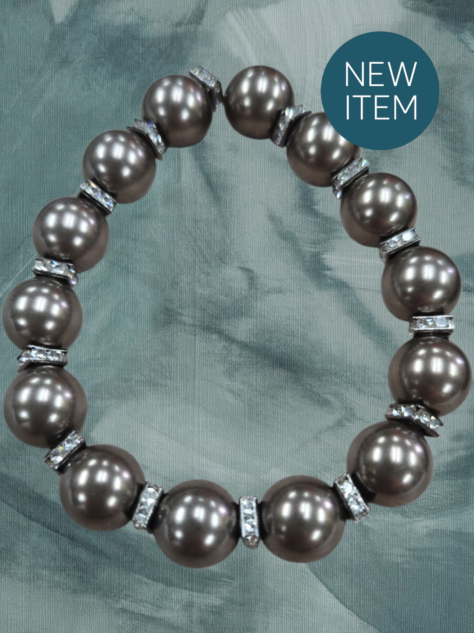 Elegant Wonen's Brown Austrian Pearl and Crystal Stretch Bracelet