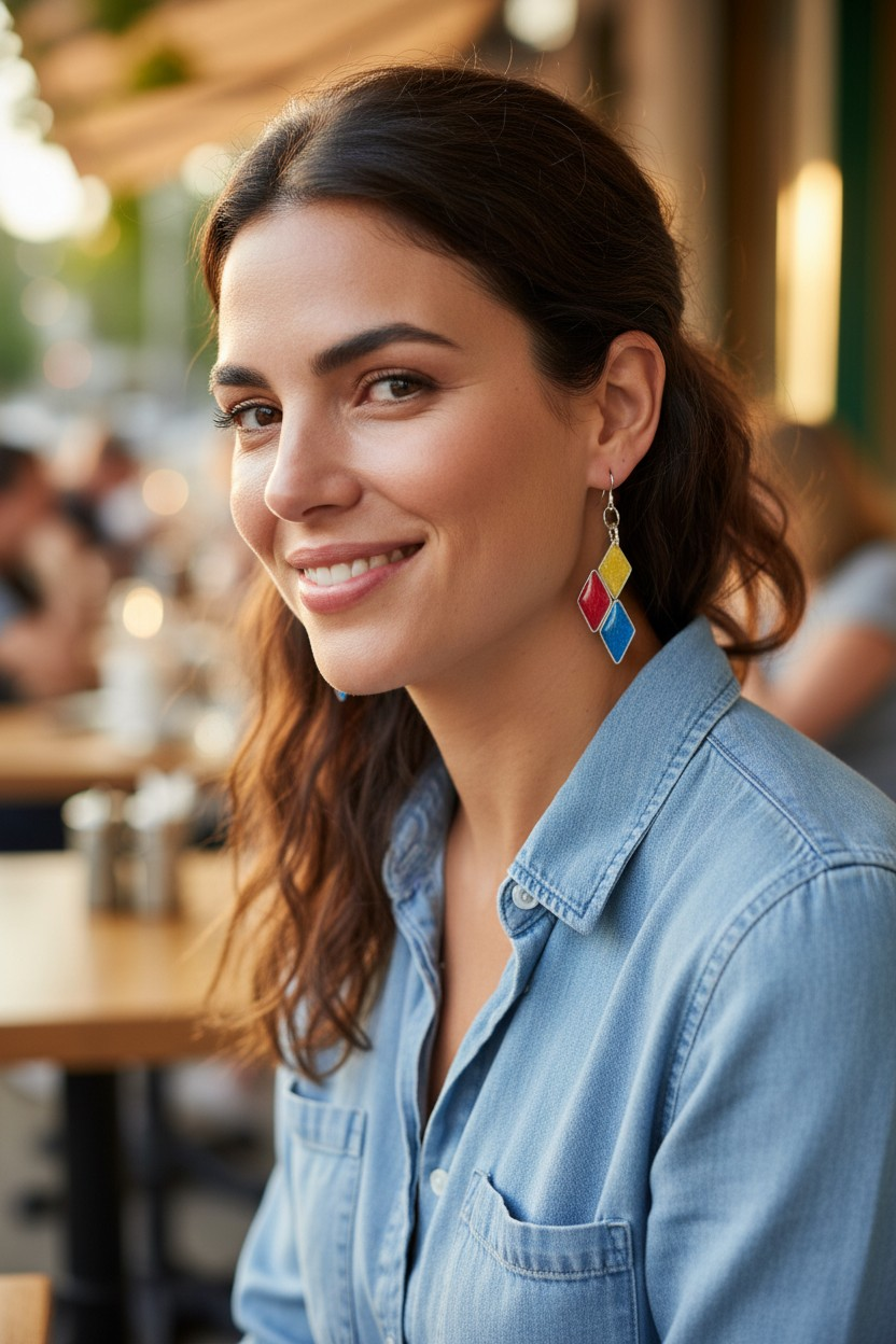 Three Diamond Geometric Dangle Earrings | Sterling Silver