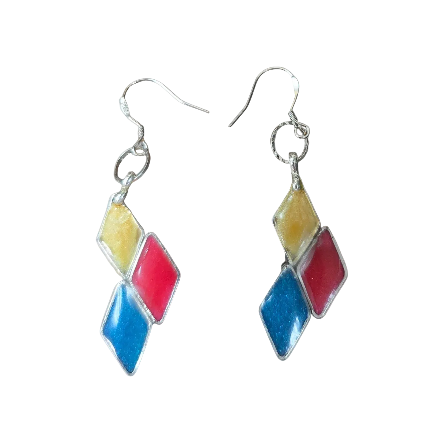 Three Diamond Geometric Dangle Earrings | Sterling Silver