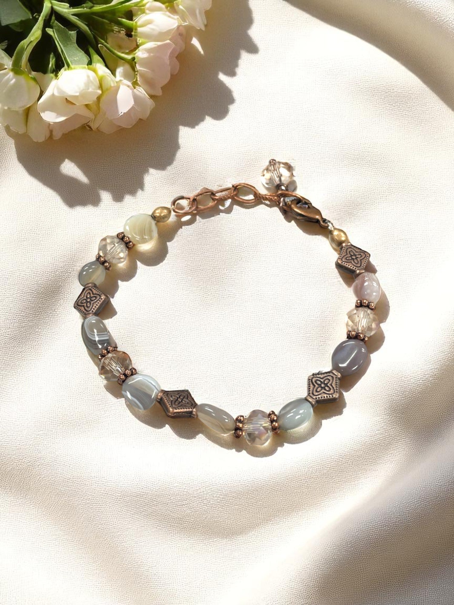 Artisan Mixed Stone Bracelet | Botswana Agate, Crystal