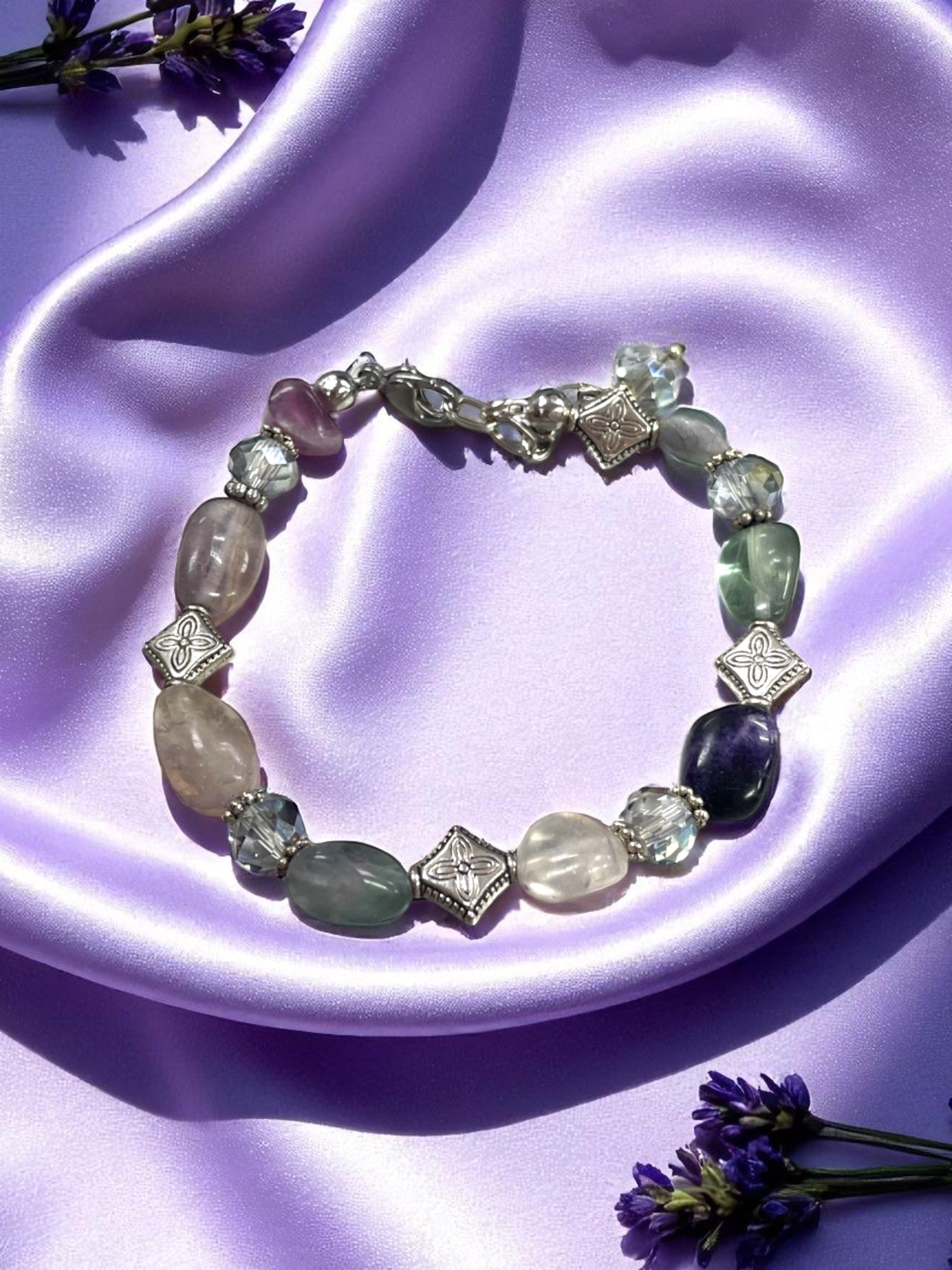 Vibrant Fluorite Delight Bracelet | Purple, Green, Pink, Crystal