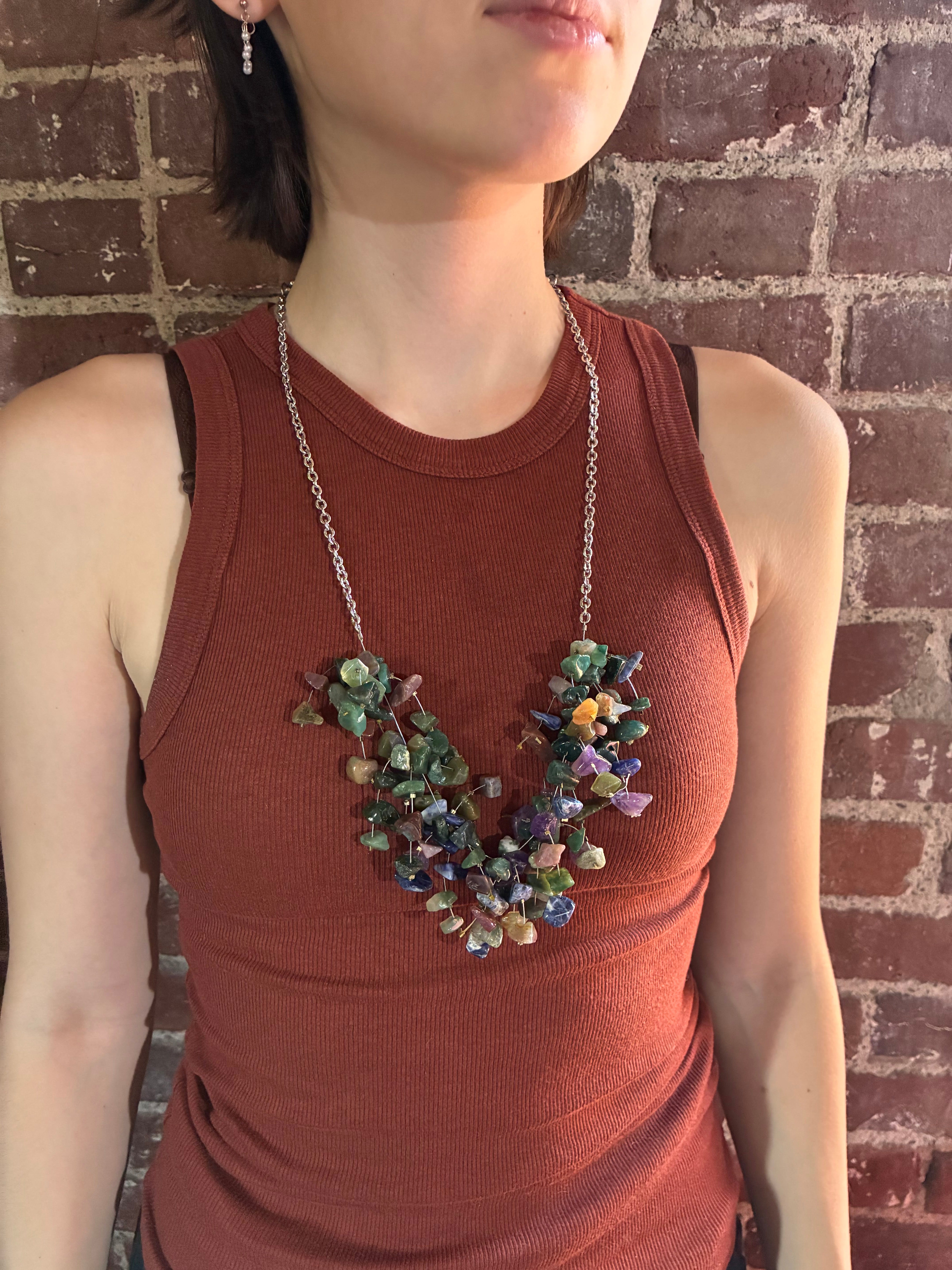 Gemstone Starlight Spray Statement Necklace - Amethyst, Malachite, Amazonite