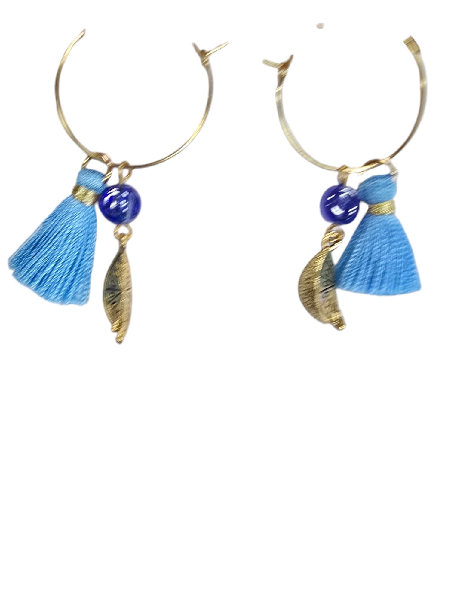 Lemon Charm Earrings Gold-Plated Stainless Hoop Earrings with Blue Tassel and | Unique Citrus Jewelry