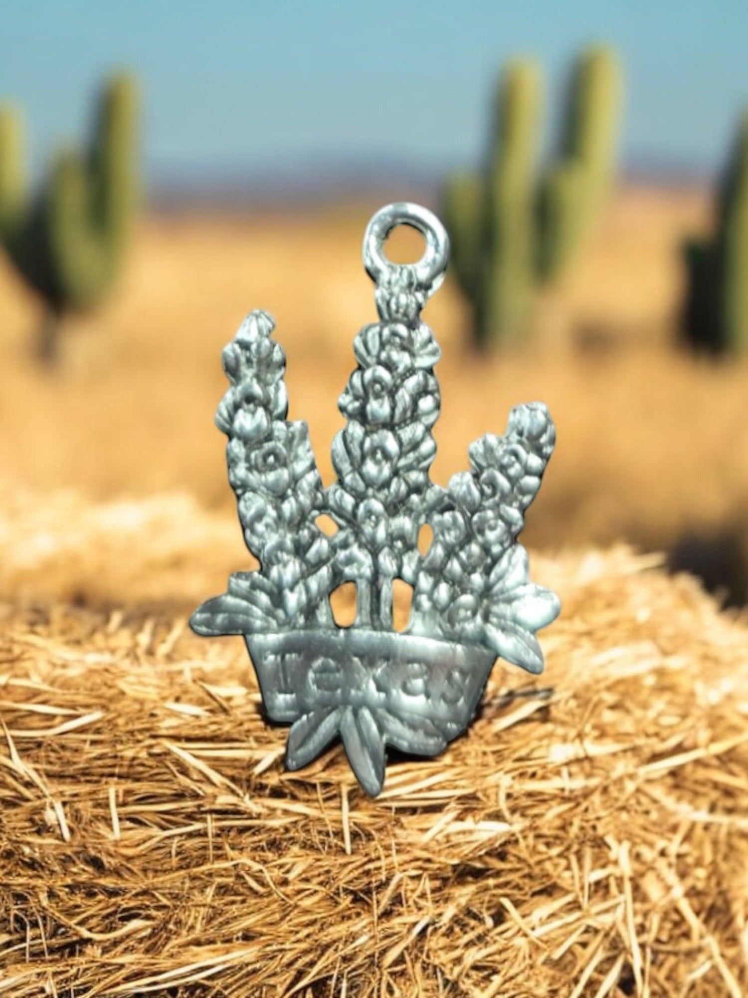 Silver Texas Wildflower Pewter Charm Pendant | Travel Charm