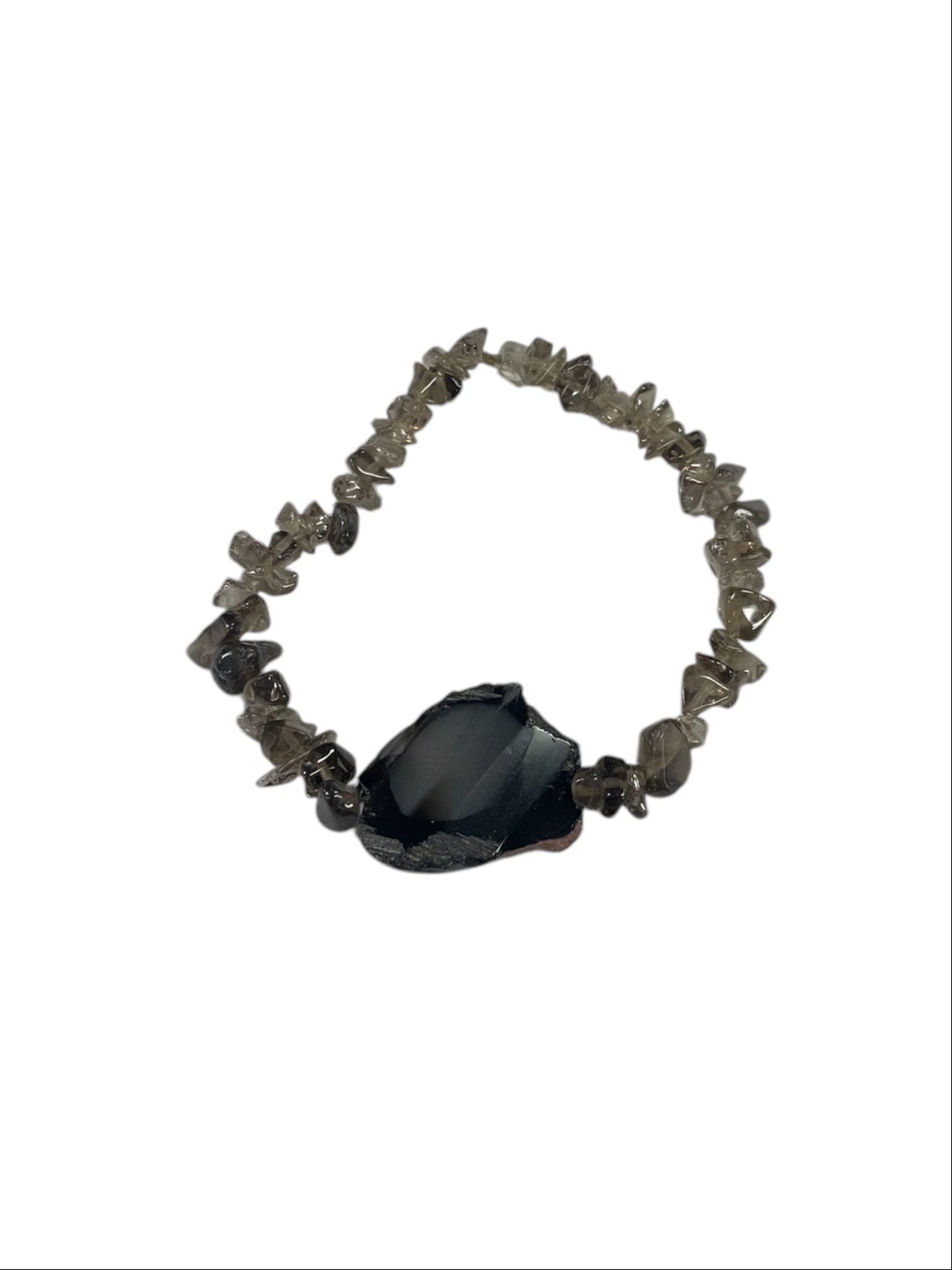Stunning Smoky Quartz and Raw Black Agate Crystal Bracelet in Elastic or Lobster Clasp Variants