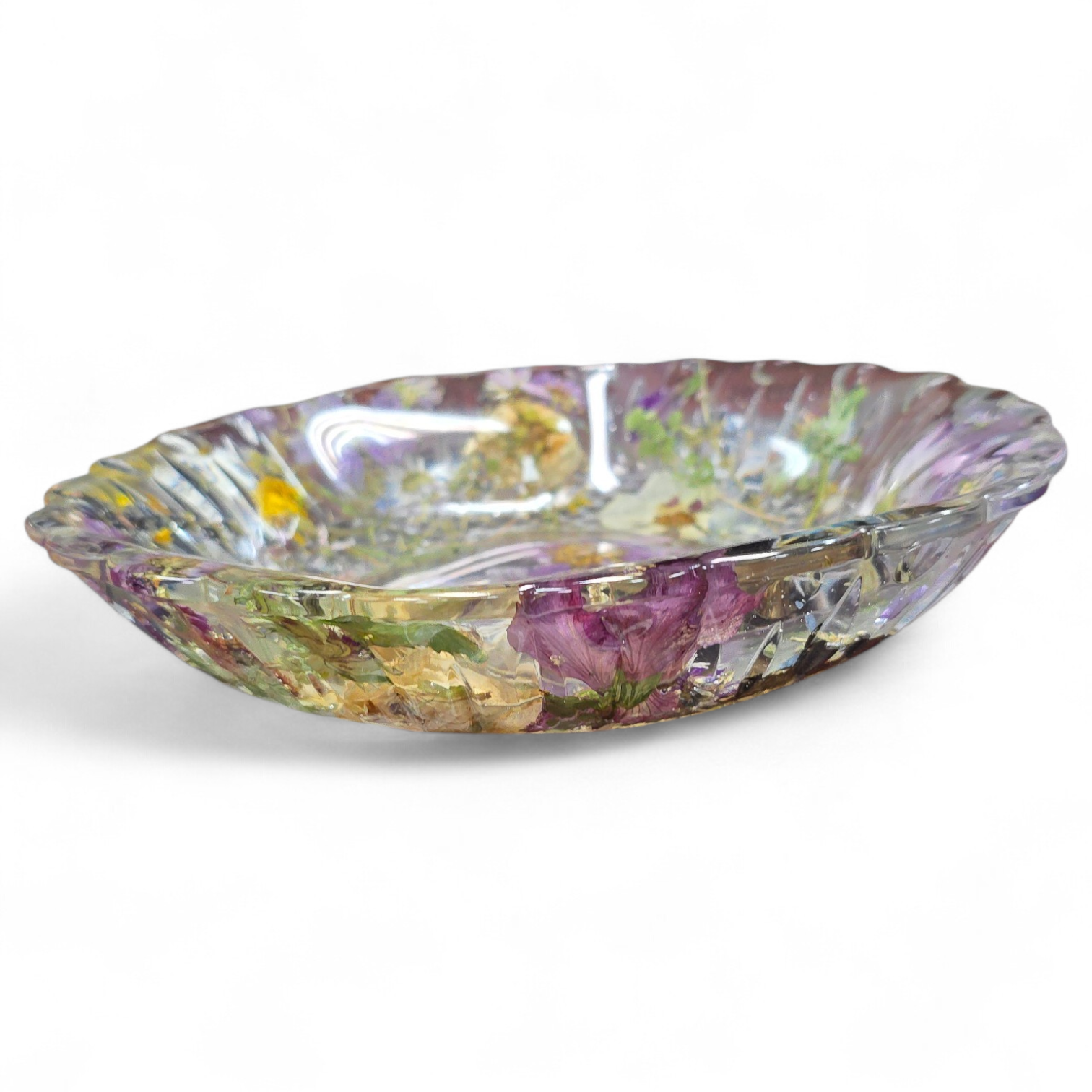 Large Centerpiece Pressed Flower Resin Cut Glass Bowl | Flower preservation