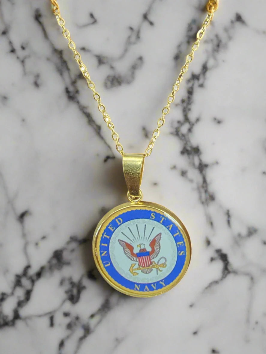 Army, Navy, Air Force, Marine Corps, Coast Guard, Space Force Pendant Necklace in Gold or Silver | Made in the USA | Officially Licensed