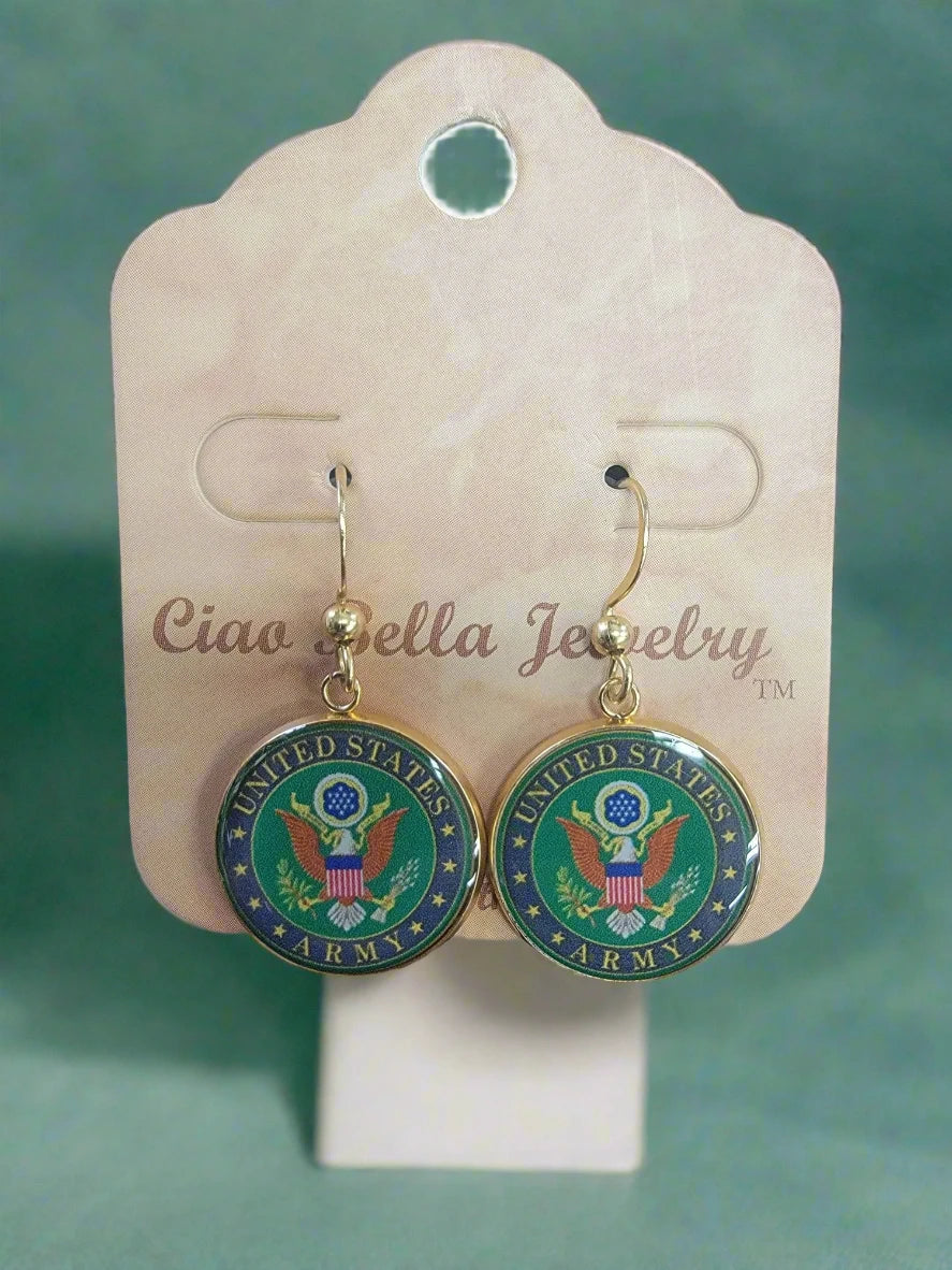 Army Seal, Army Star Silver or Gold Drop Earrings | Made in the USA| Officially Licensed