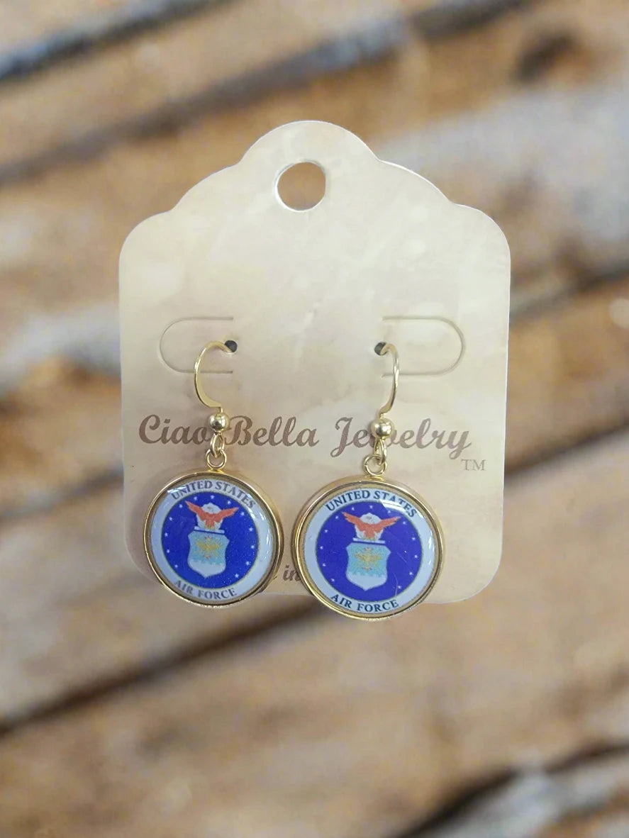 Air Force Silver or Gold Earrings: Seal, Roundel, Wings, Thunderbird | Made in the USA | Officially Licensed