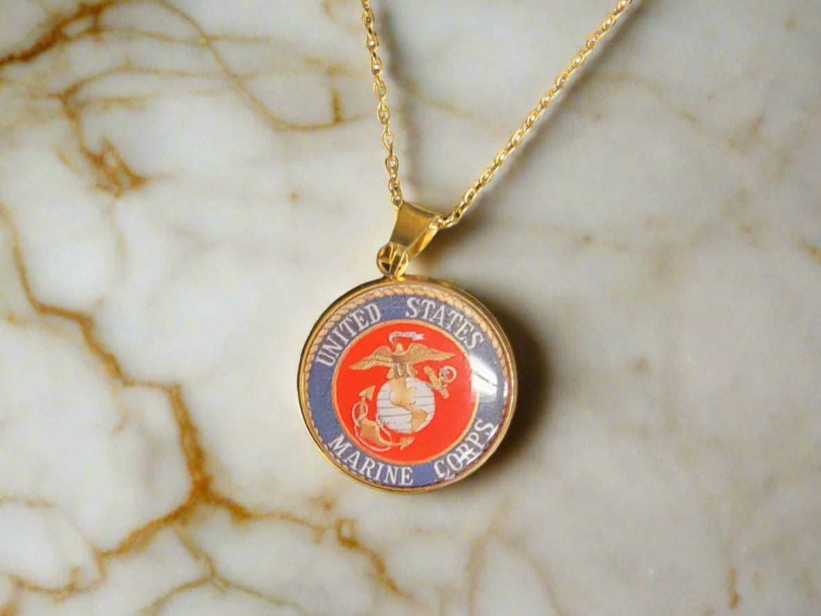Army, Navy, Air Force, Marine Corps, Coast Guard, Space Force Pendant Necklace in Gold or Silver | Made in the USA | Officially Licensed