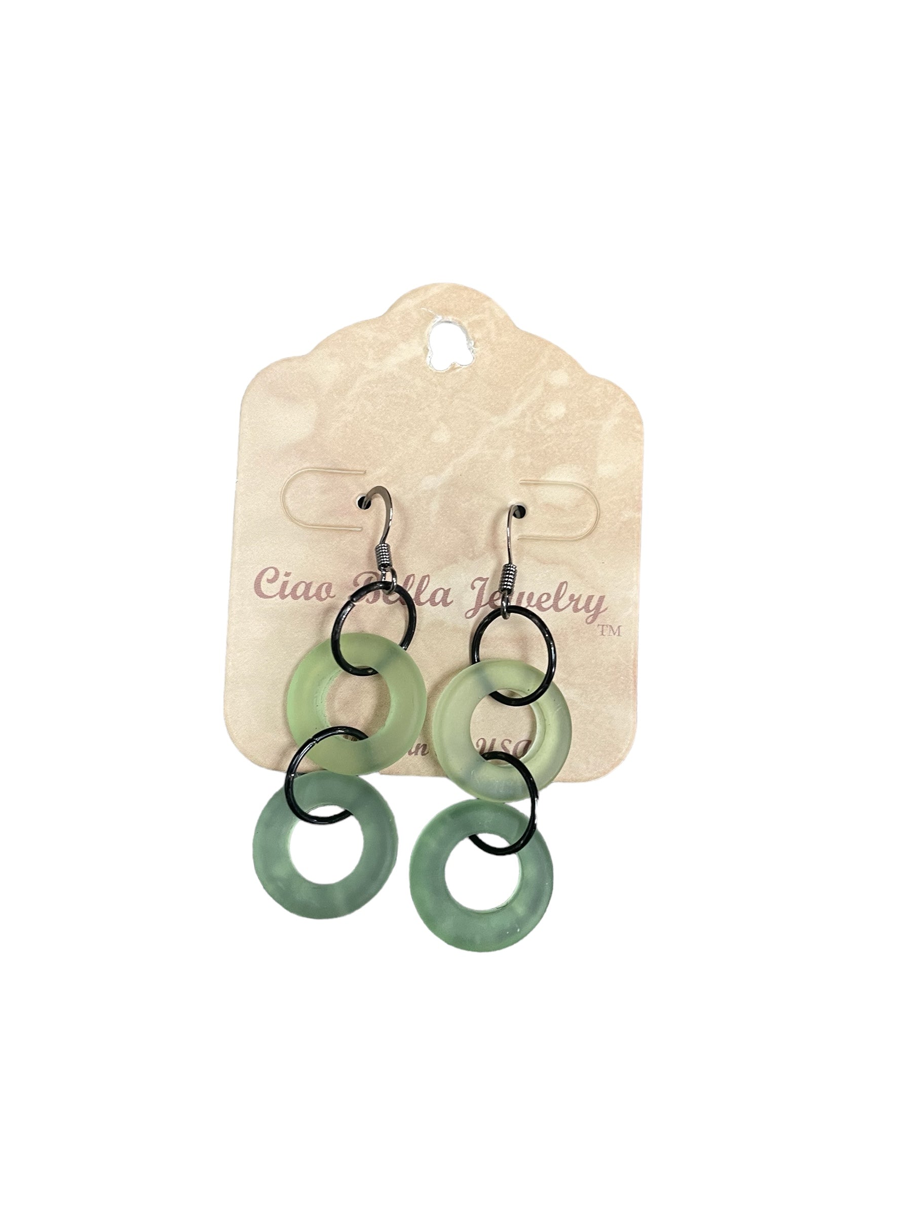 Double the Charm: Light Green Double Circle Sea Glass Dangle Earrings | Coastal Elegance | Unique Handmade Jewelry