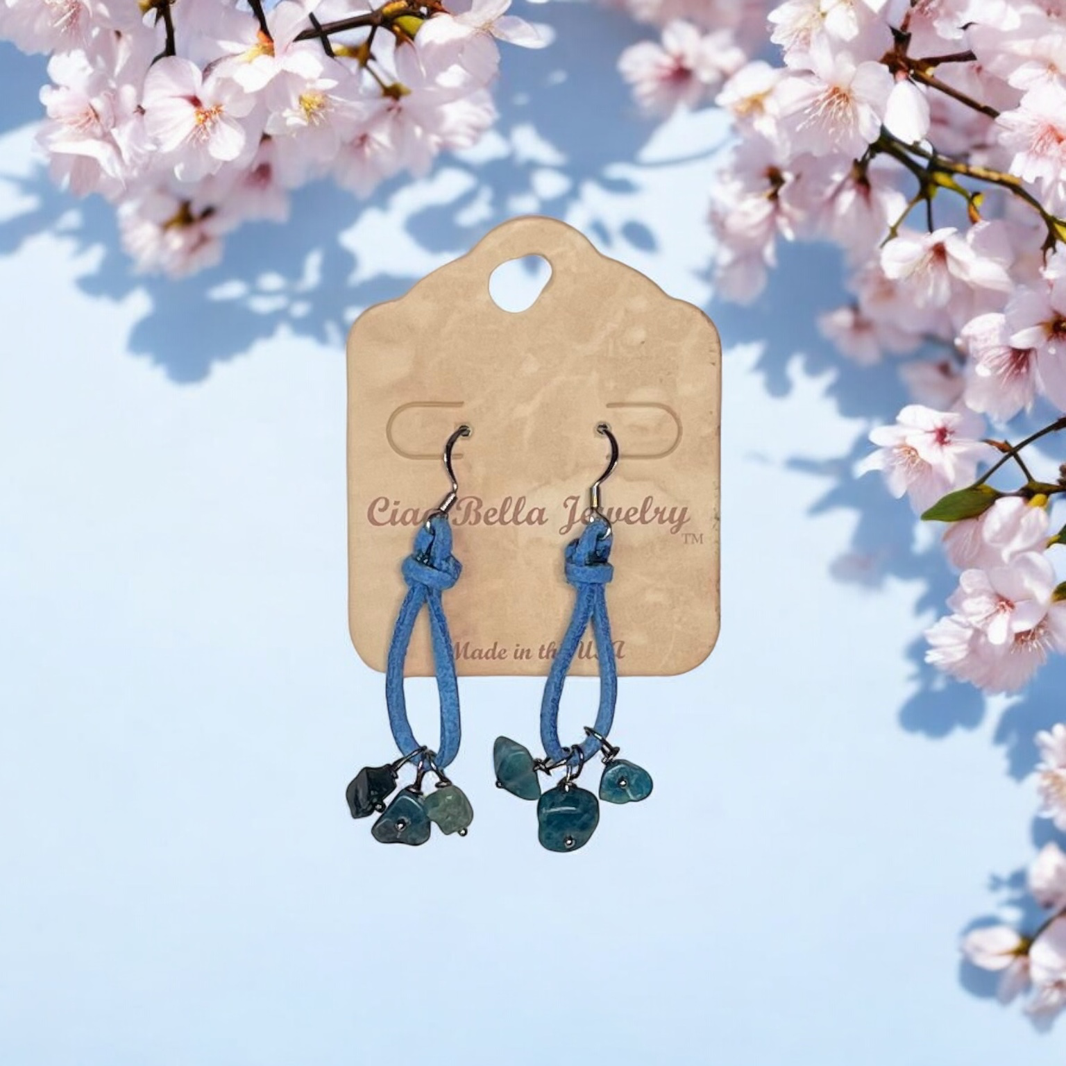 Bohemian Teardrop Earrings with Stones and Suede by Michelle Marie Boutique