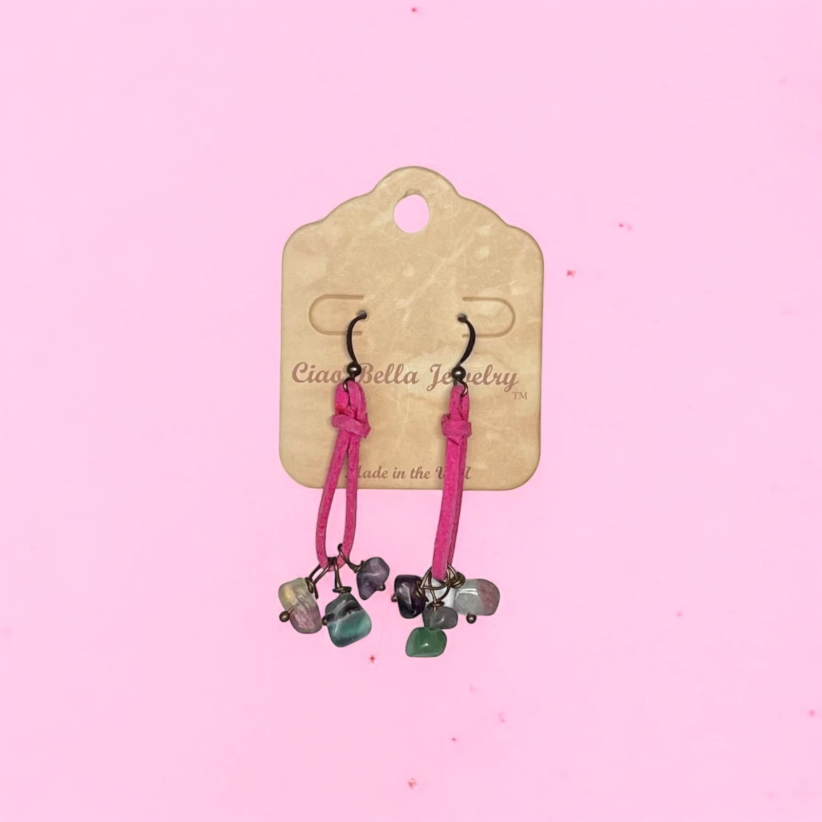 Bohemian Teardrop Earrings with Stones and Suede by Michelle Marie Boutique