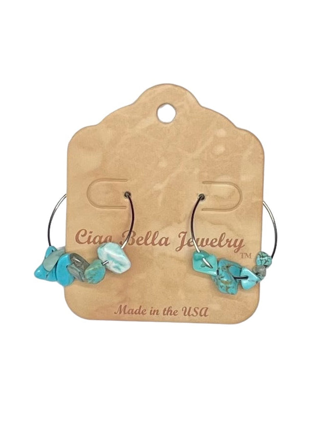 Bohemian Gemstone Hoop Earrings - Stainless Steel, Hypoallergenic