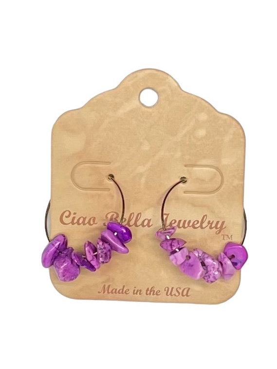 Golden Hoop Earrings with Gemstones