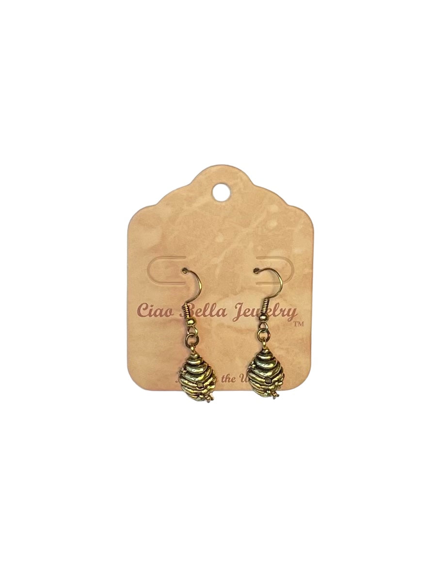 Beehive Earrings, Honeycomb Earrings, Gold Dangle Earrings, Bee Jewelry