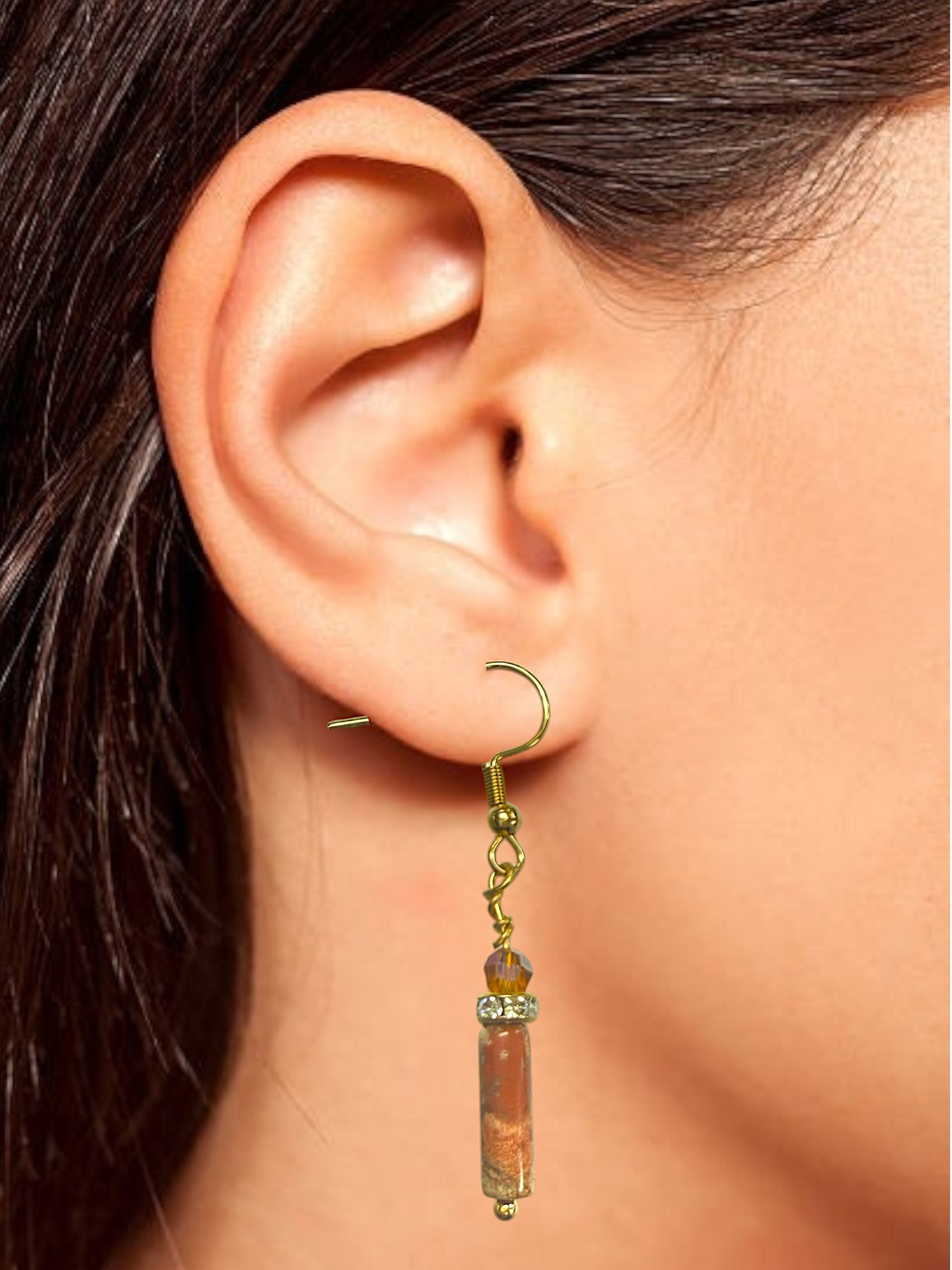 Crystal Accent Gemstone Drop Earrings - Gold & Silver Tone
