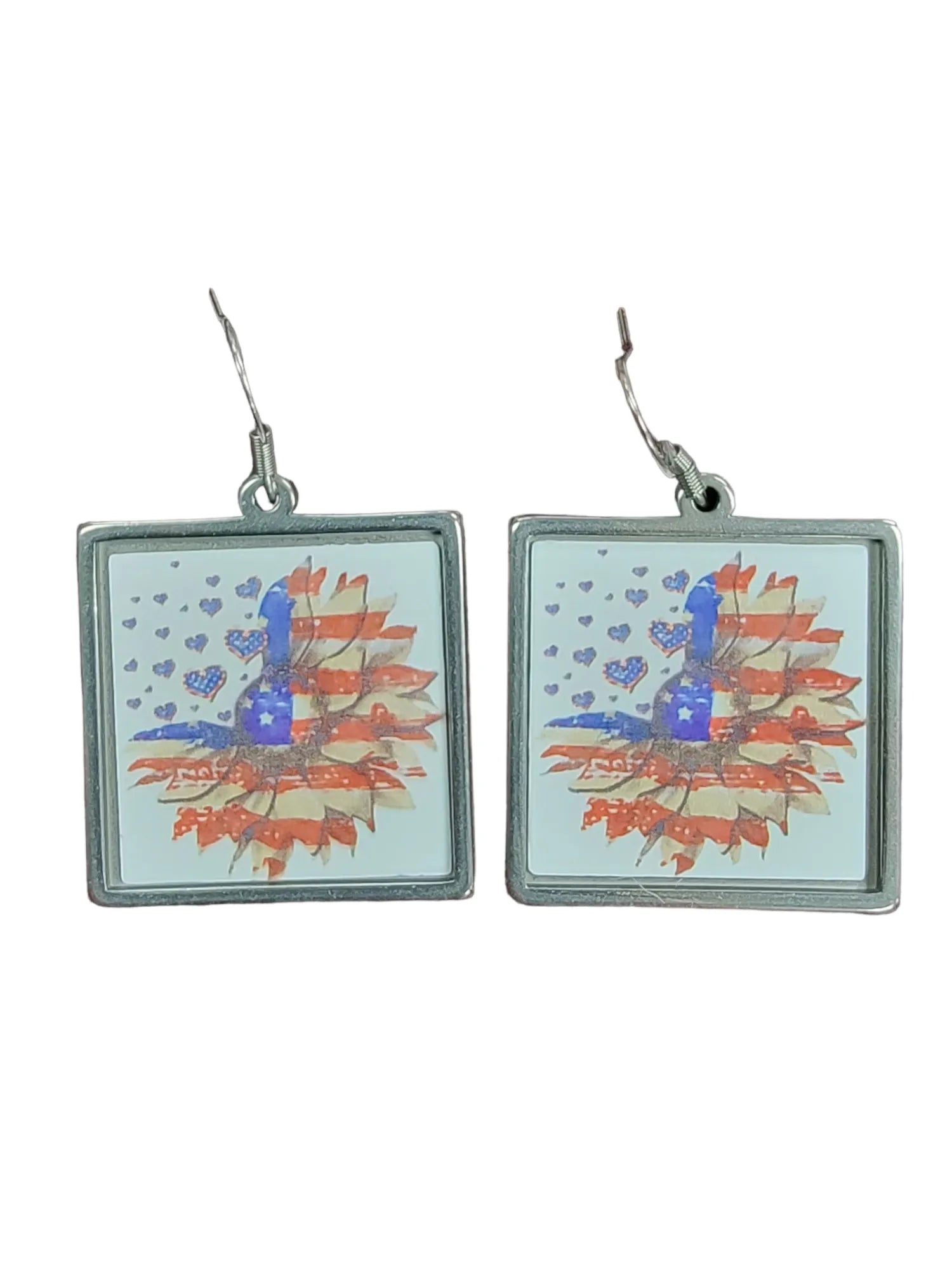 Patriotic Sunflower Earrings | Sterling Silver | Handmade in USA
