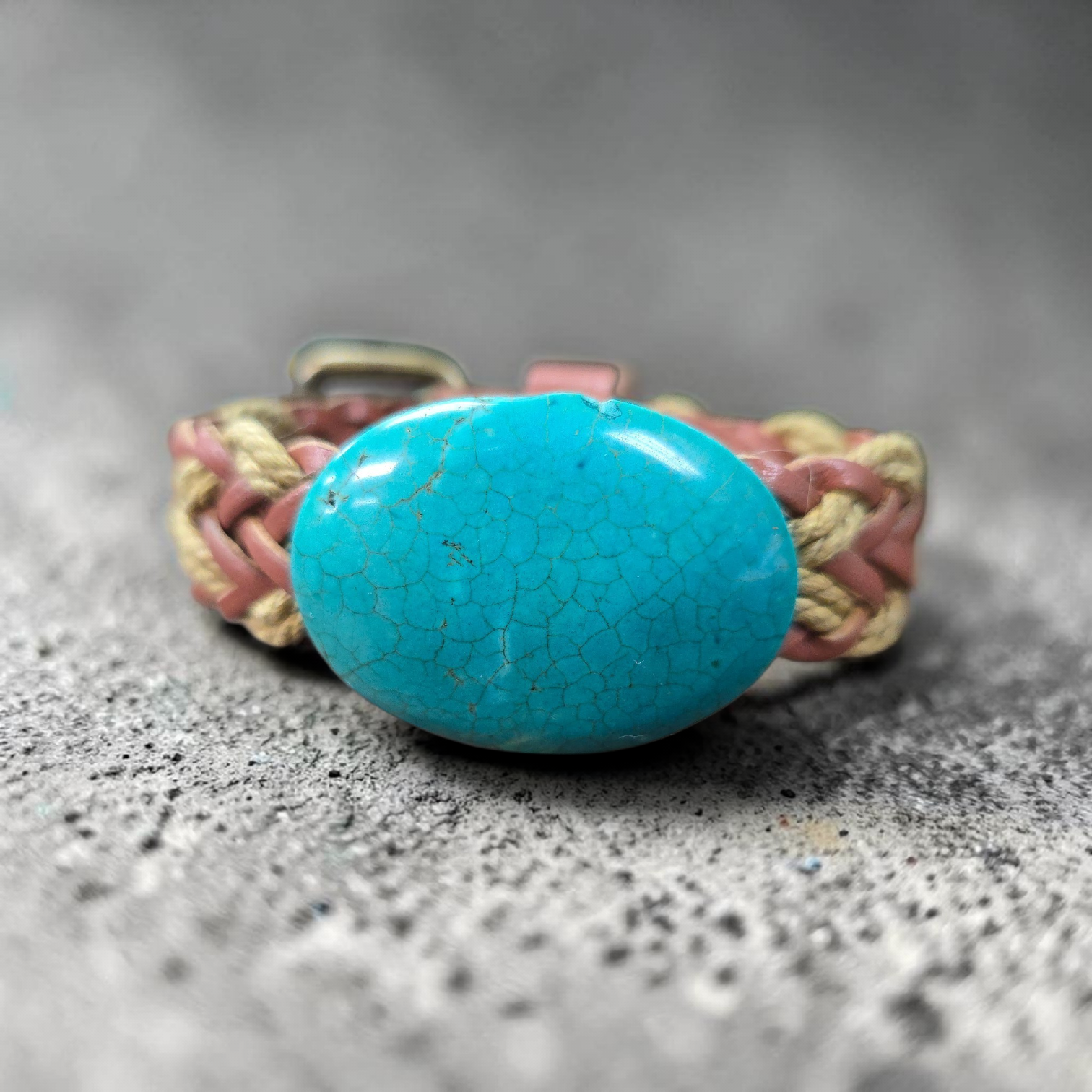 Natural Turquoise Unisex Braided Leather Buckle Bracelet | Tan or Brown