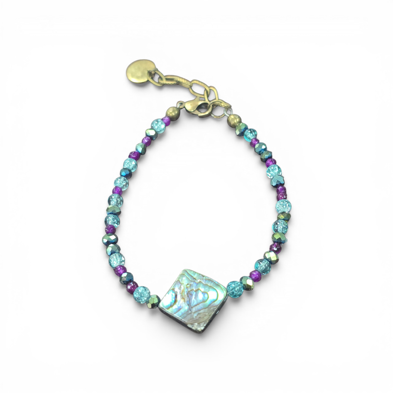 Shimmering Abalone Shell Multicolor Antique Gold Beaded Bracelet