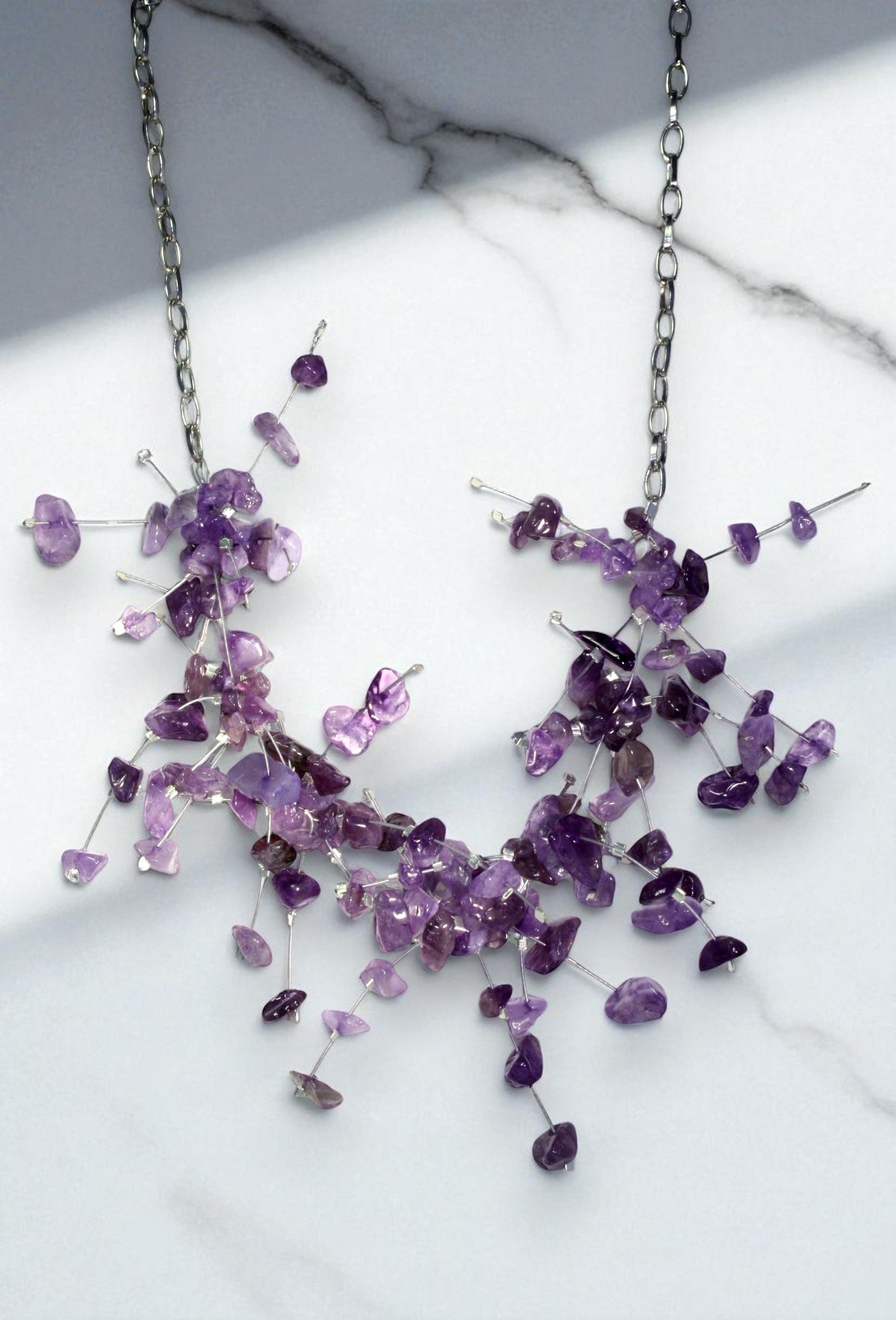 Gemstone Starlight Spray Statement Necklace - Amethyst, Malachite, Amazonite
