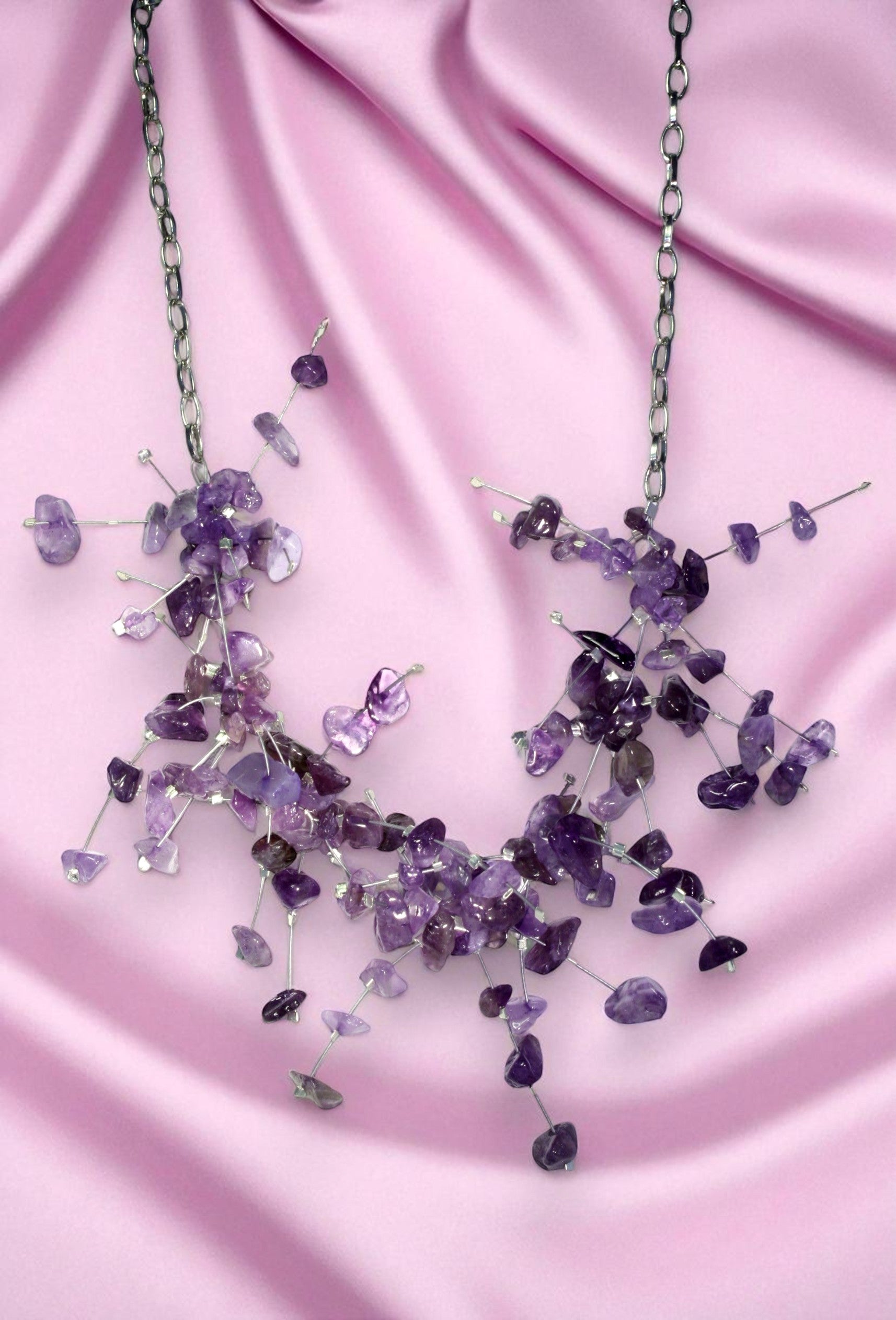 Gemstone Starlight Spray Statement Necklace - Amethyst, Malachite, Amazonite