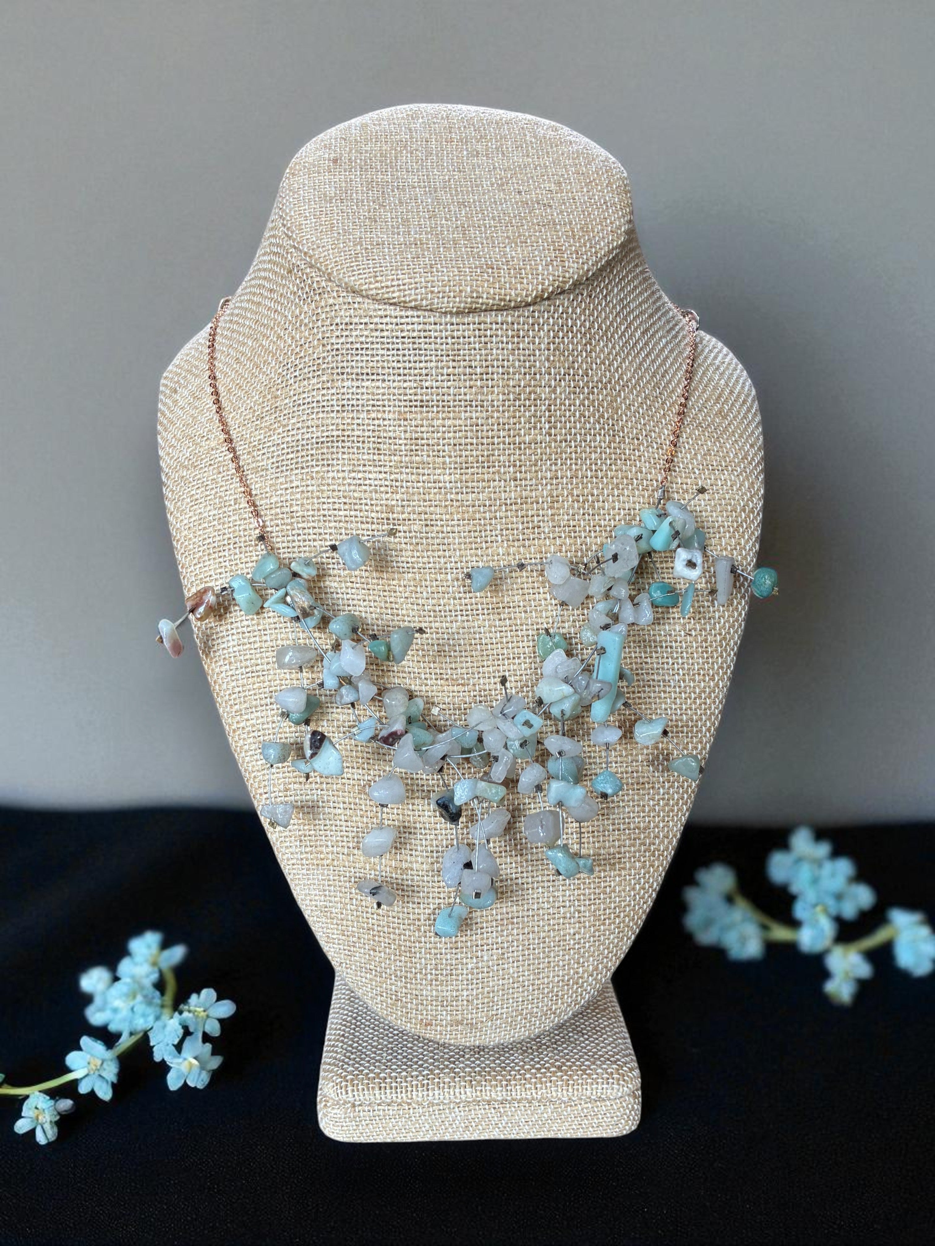 Gemstone Starlight Spray Statement Necklace - Amethyst, Malachite, Amazonite