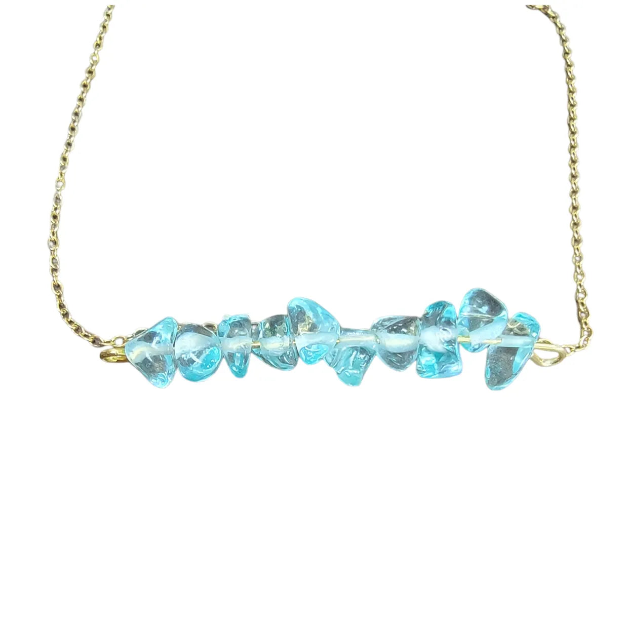 Aquamarine Gemstone Gold Gemstone Bar Necklace | March Birthstone