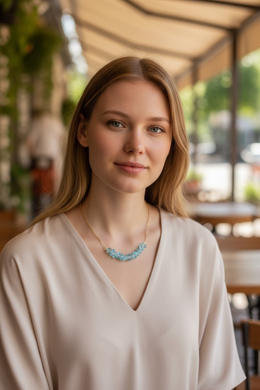 Aquamarine Gemstone Gold Gemstone Bar Necklace | March Birthstone
