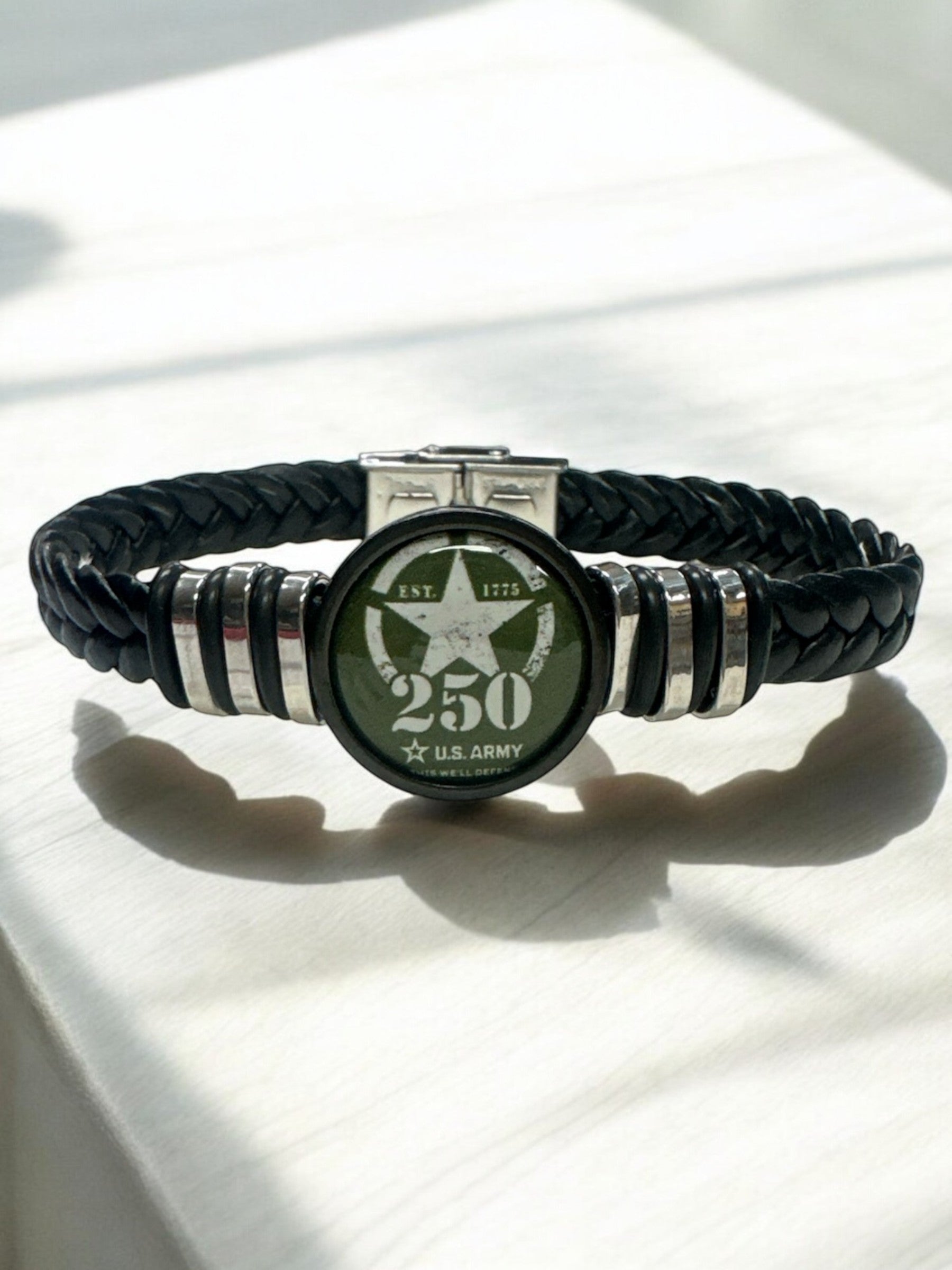 Limited Edition Army 250th Anniversary Bracelet | Made in the USA | Black Braided Leather | Officially Licensed