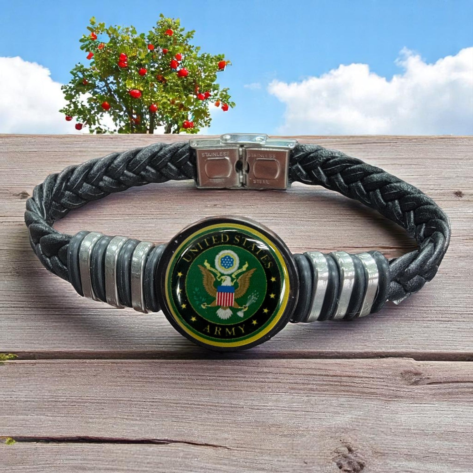 Army Unisex Braided Leather Bracelet - Made in the USA - Officially Licensed - Gift Boxed