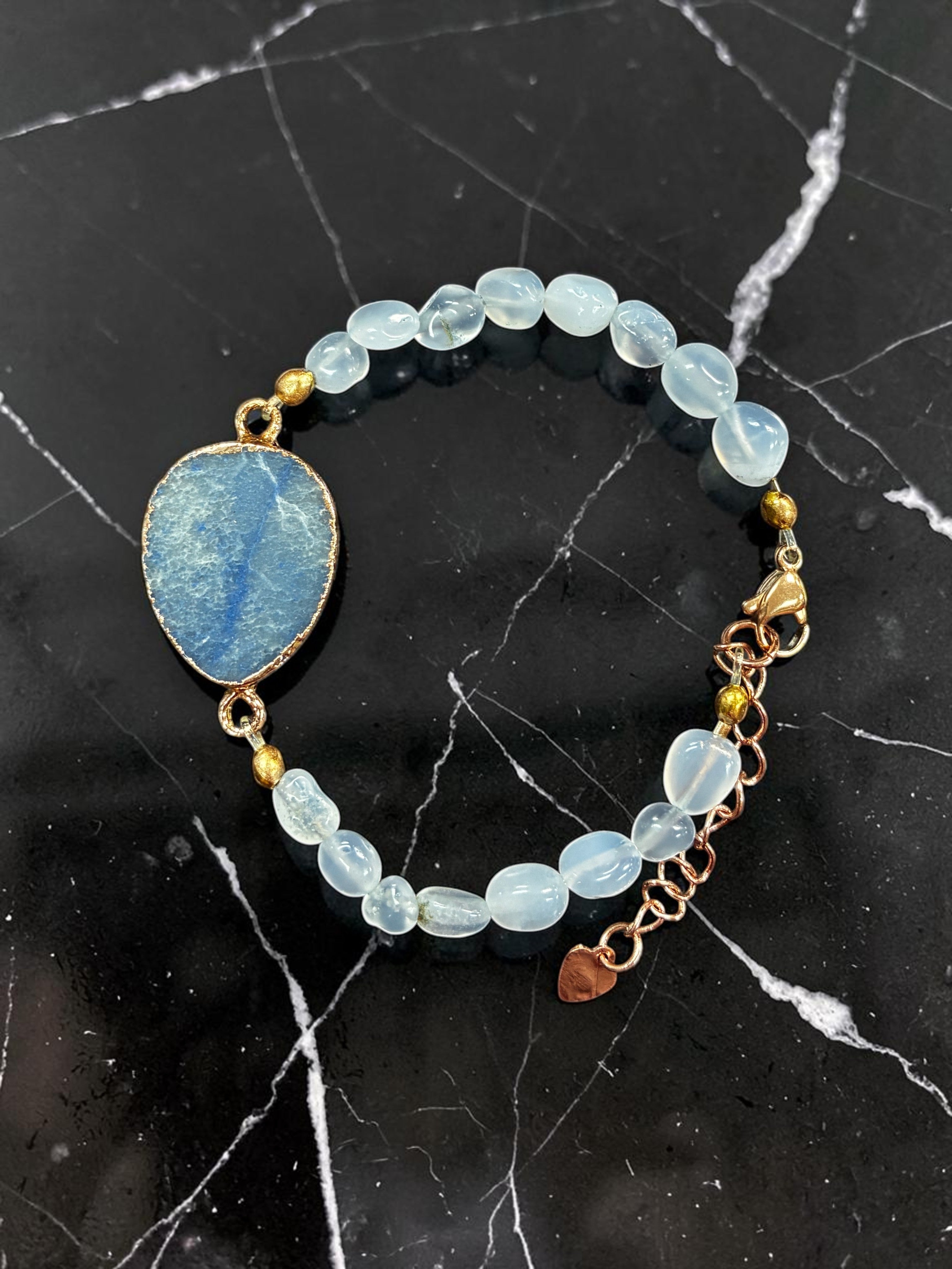 Elegant Blue Agate Statement Bracelet with Soothing Chalcedony Stones