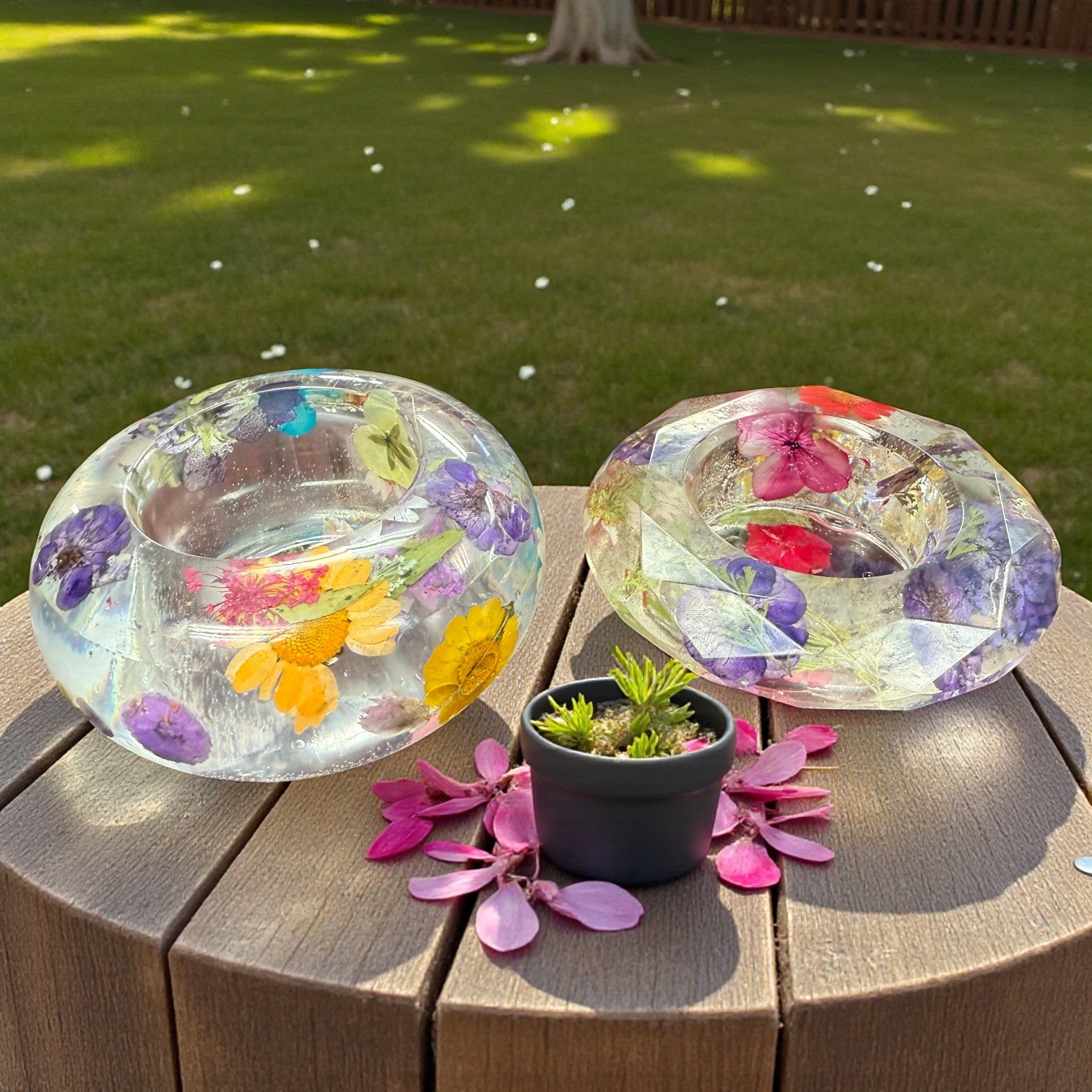 Hand-Cast Real Flower Resin Candle Holder Bowl | Bridal Bouquet Keepsake