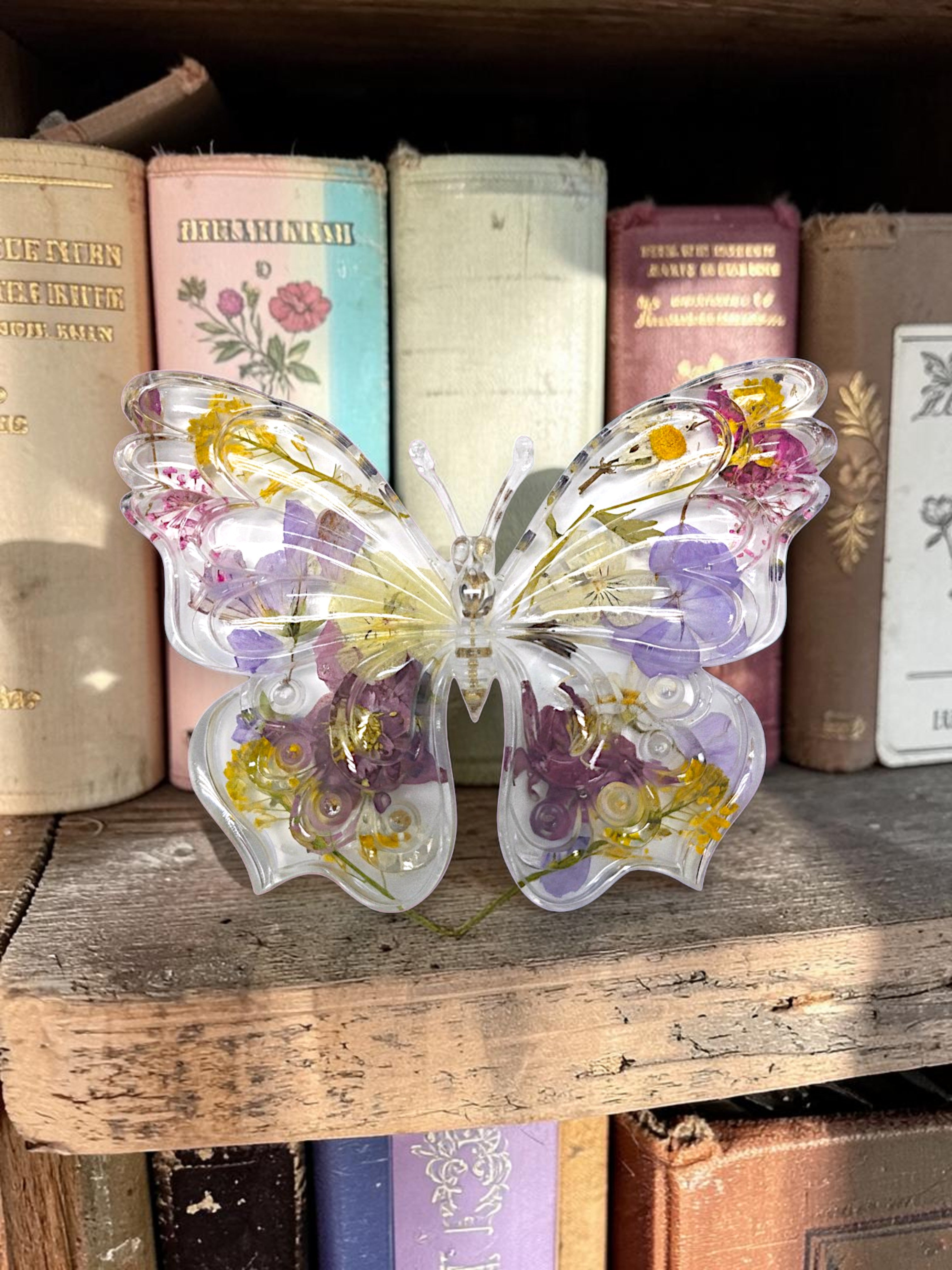 Colorful Handmade Pressed Flower Butterfly Decoration | Wall or Novelty Decor | Unique Handmade Resin Design
