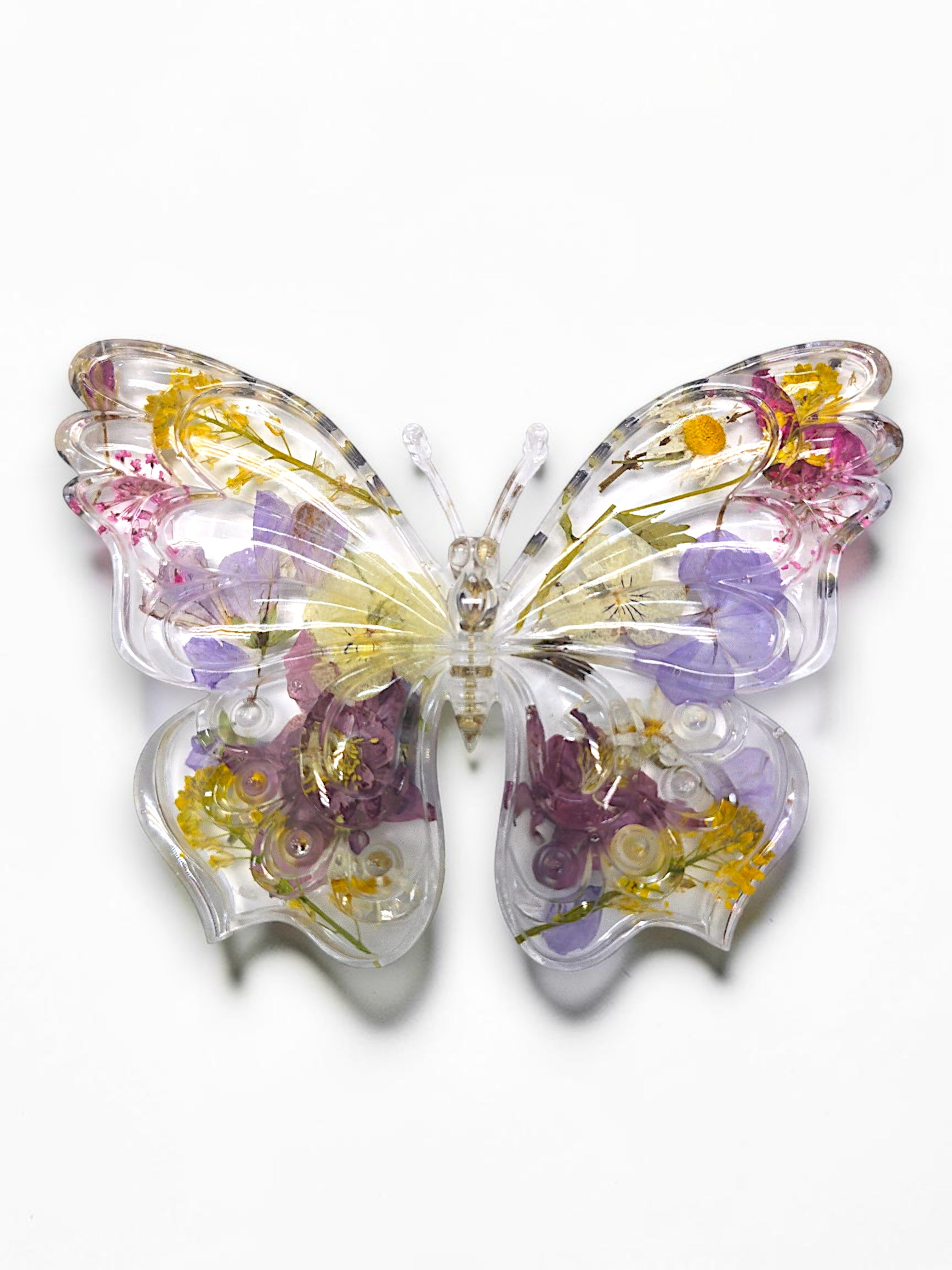 Colorful Handmade Pressed Flower Butterfly Decoration | Wall or Novelty Decor | Unique Handmade Resin Design