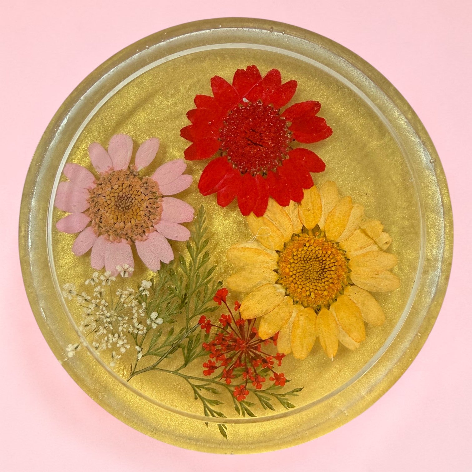 Handmade Real Flower Colorful Coasters - Set of 2 or 4