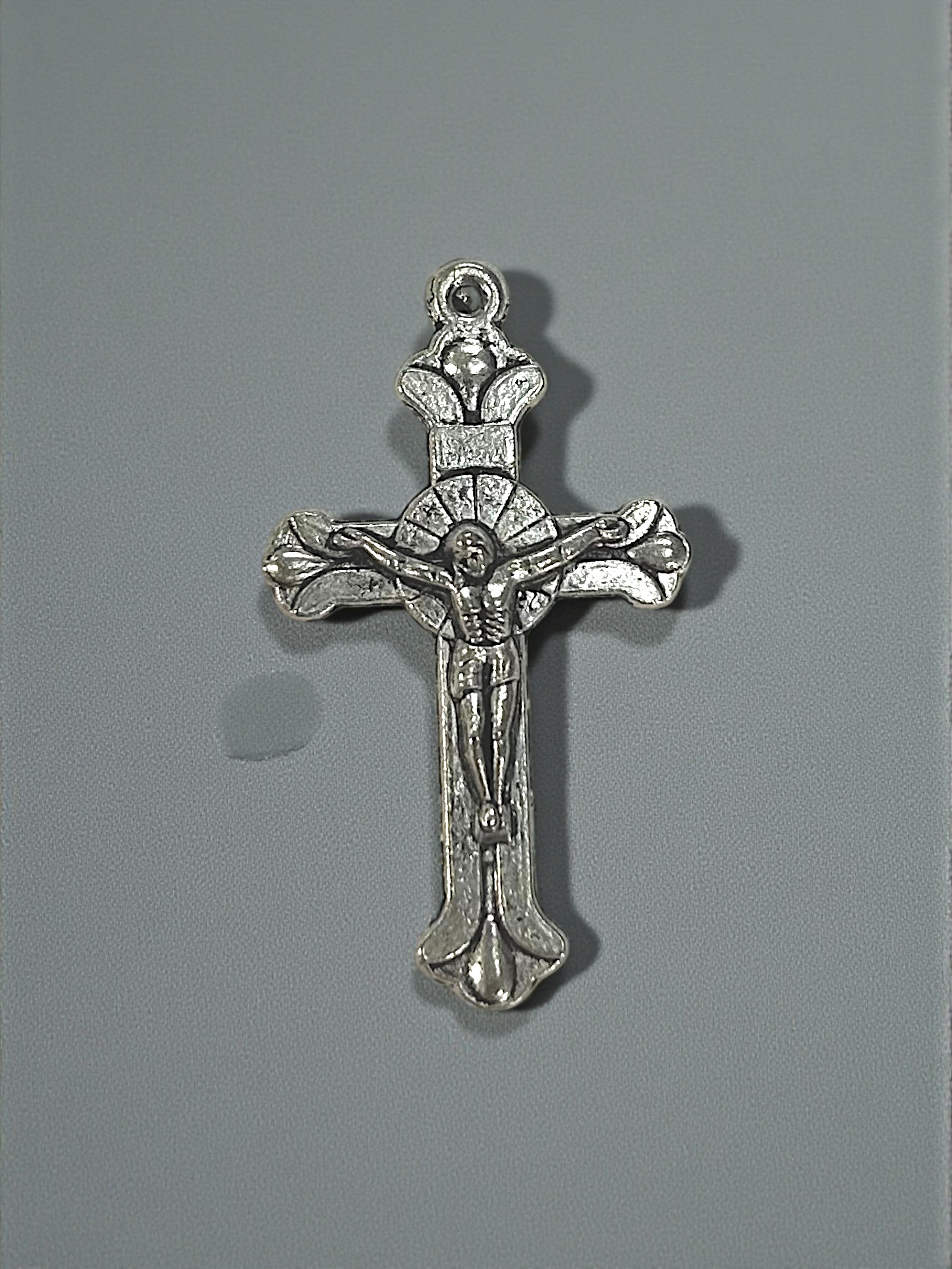 Silver Crucifix Pewter Charm Pendant (Rounded) | Travel Charm