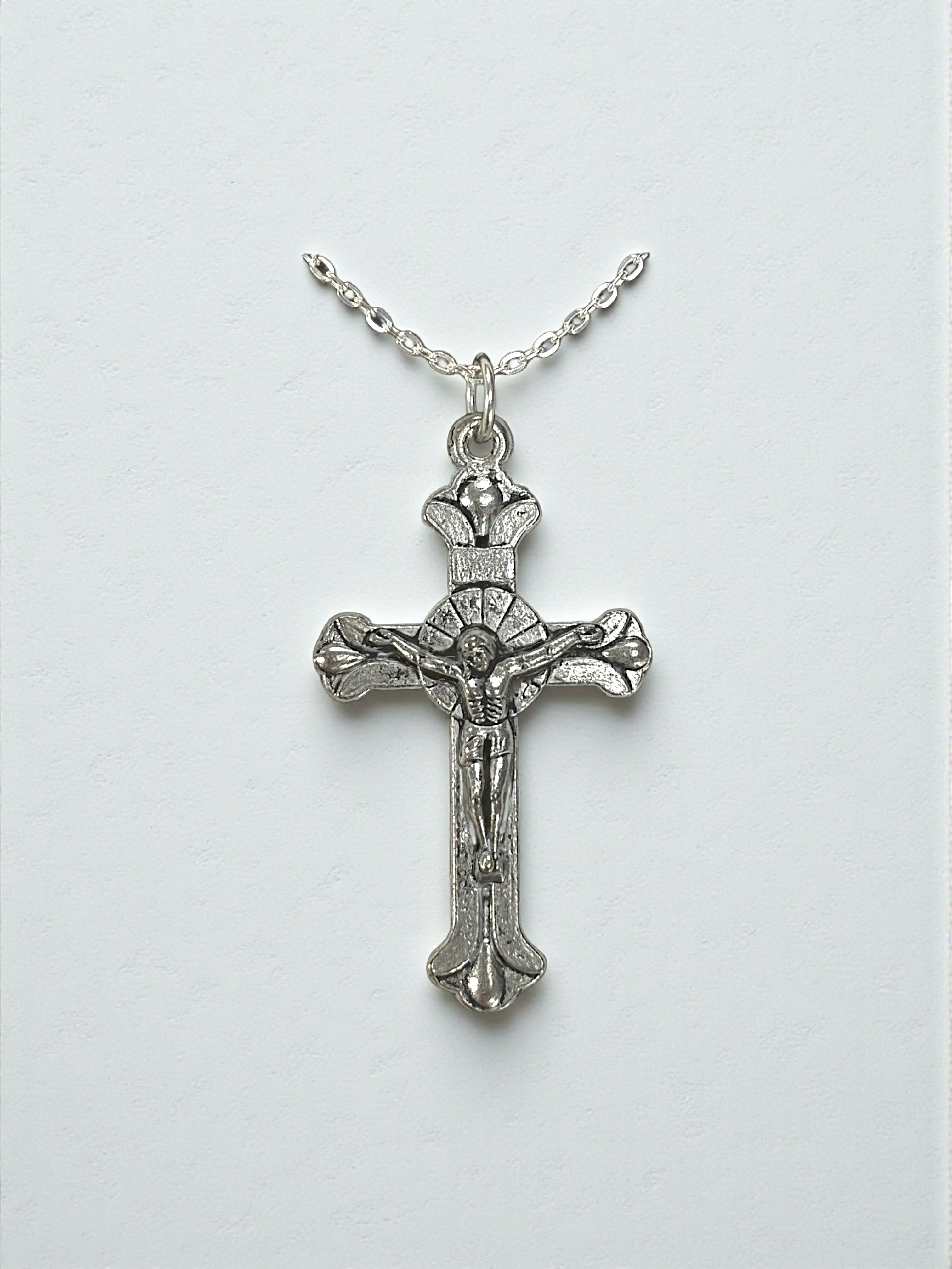 Silver Crucifix Pewter Charm Pendant (Rounded) | Travel Charm