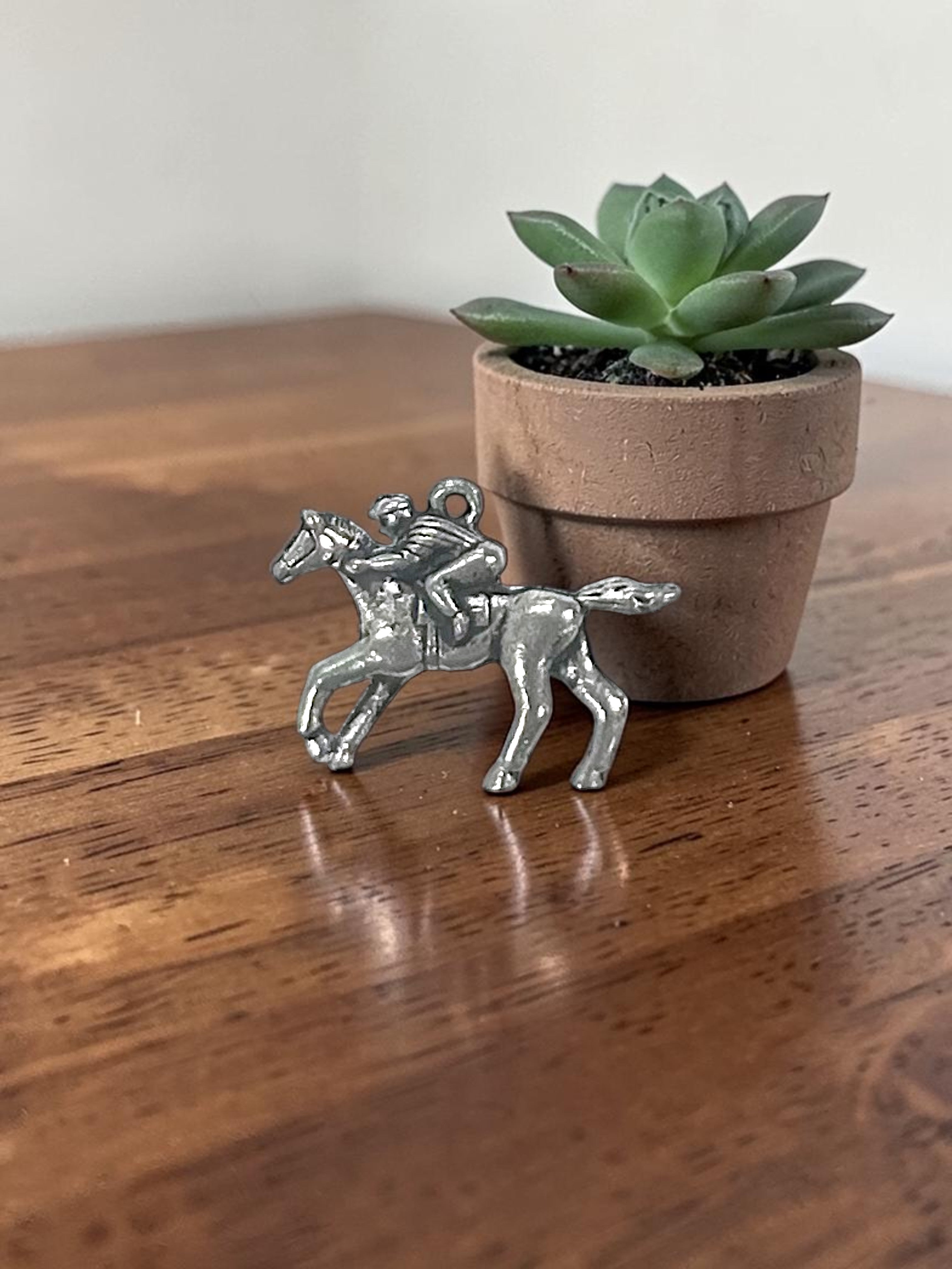 Silver Equestrian Rider and Horse Pewter Charm Pendent | Animal Charm For Bracelet | DIY Jewelry Making