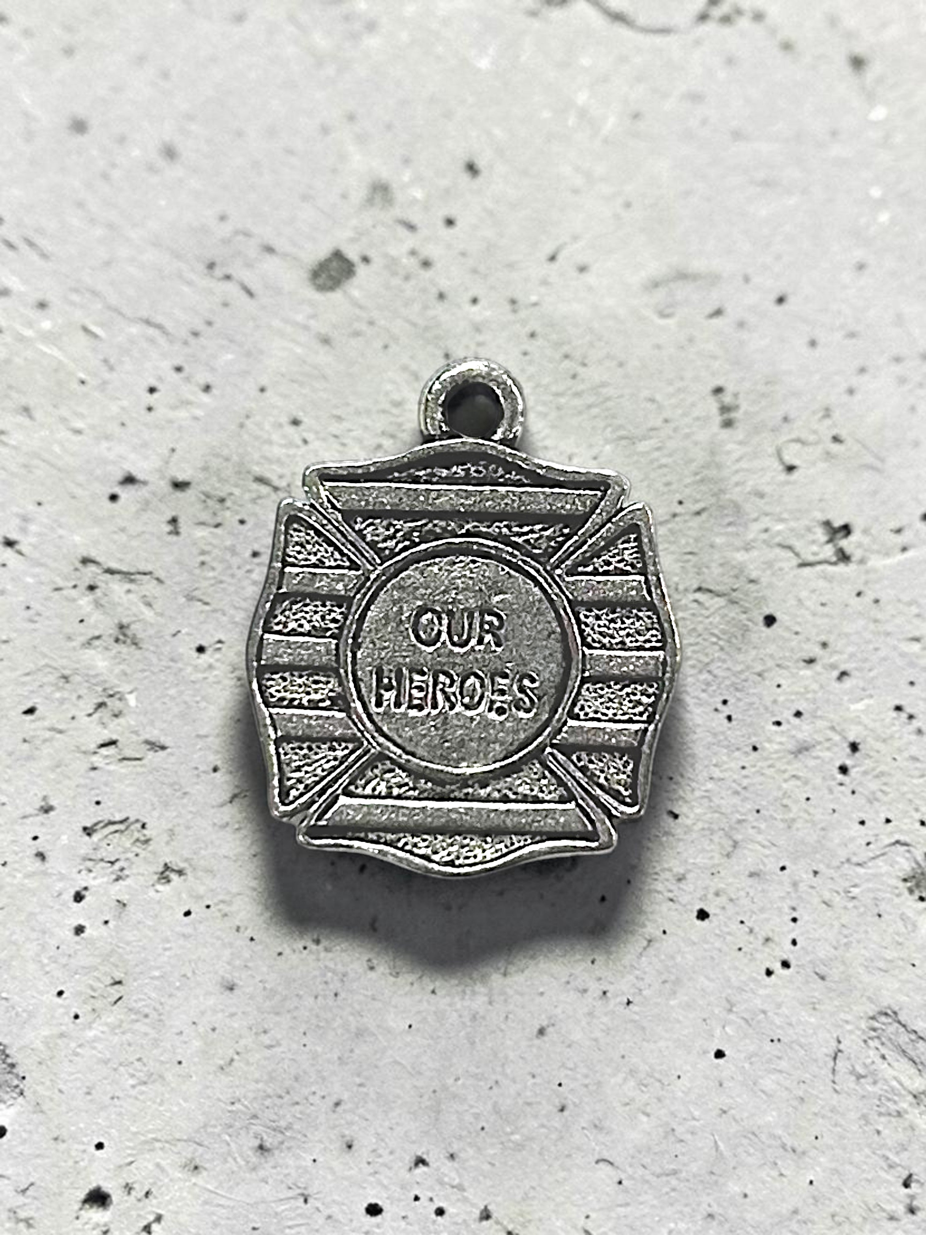 Silver "Our Heroes" Firefighter Pewter Charm Pendant | Travel Charm