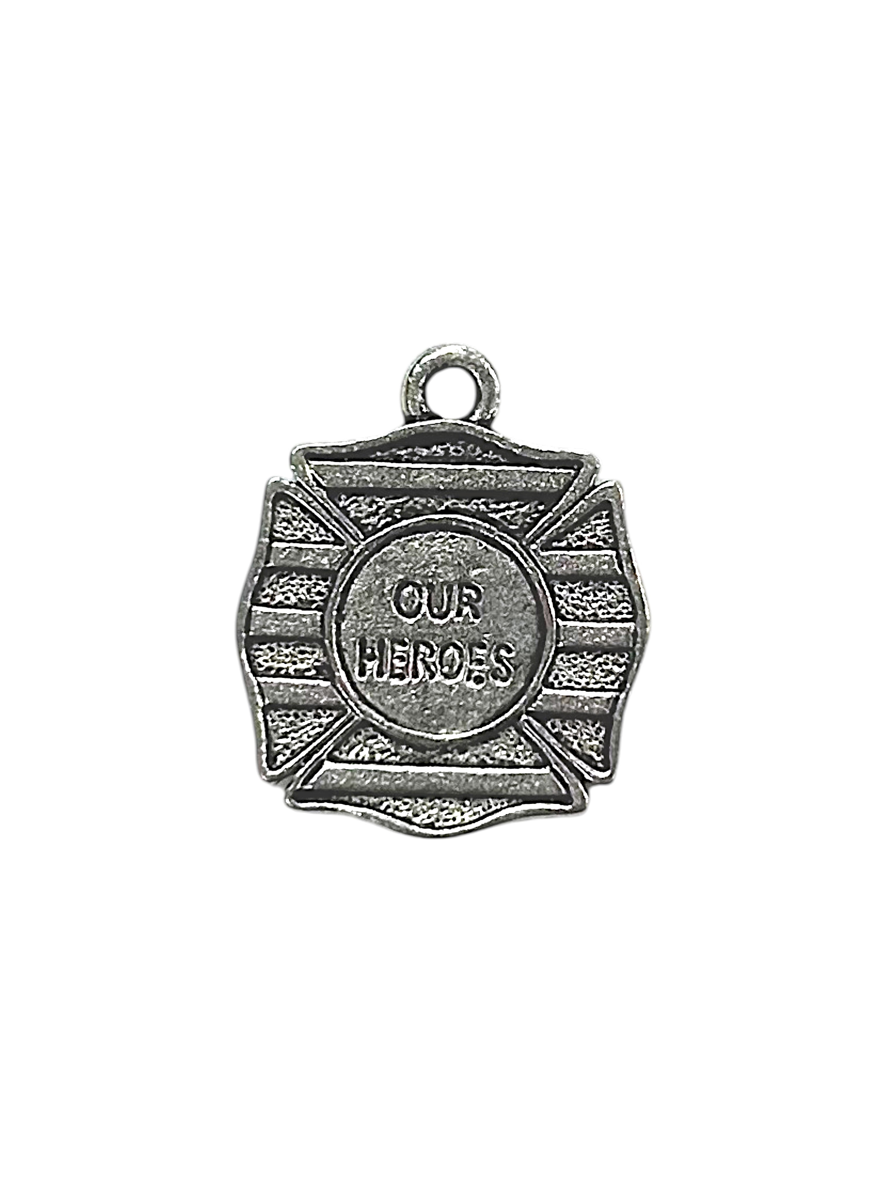 Silver "Our Heroes" Firefighter Pewter Charm Pendant | Travel Charm