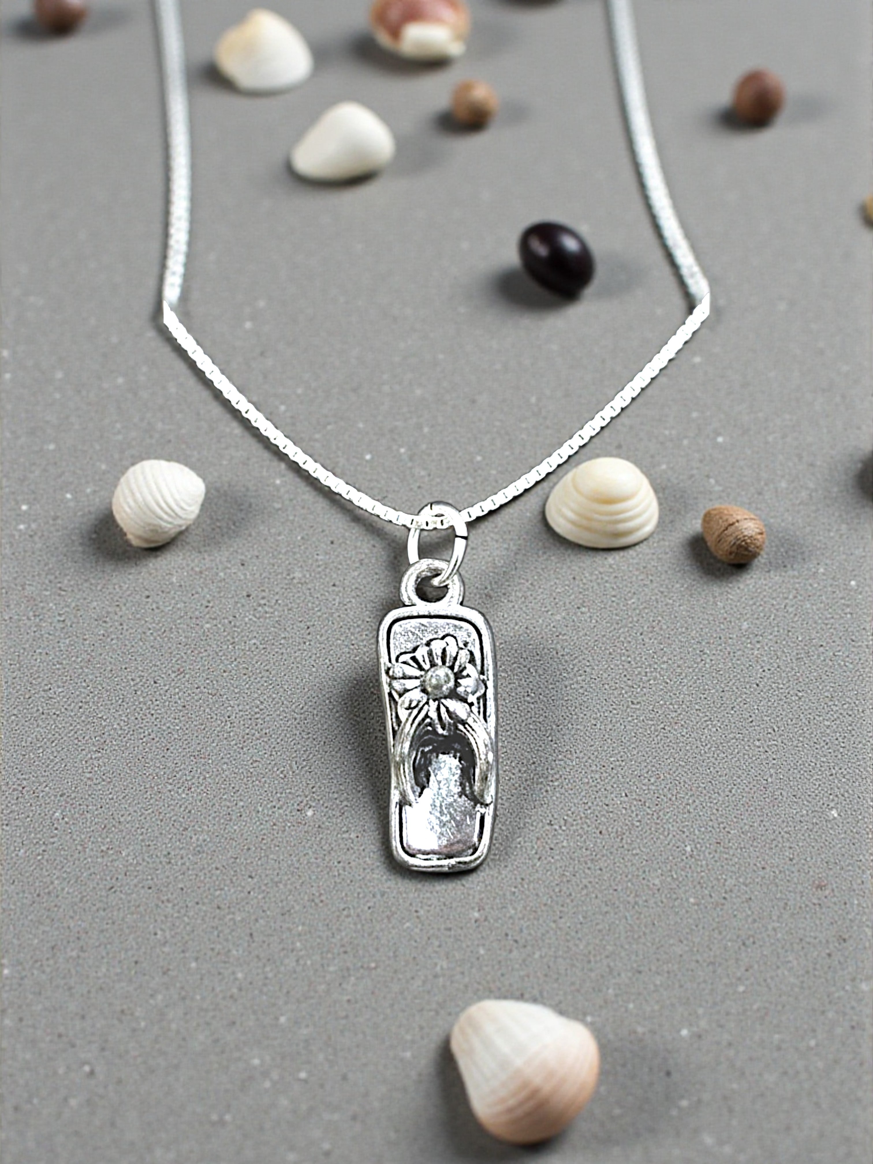 Silver Flip Flop Pewter Charm Pendant | Travel Charm