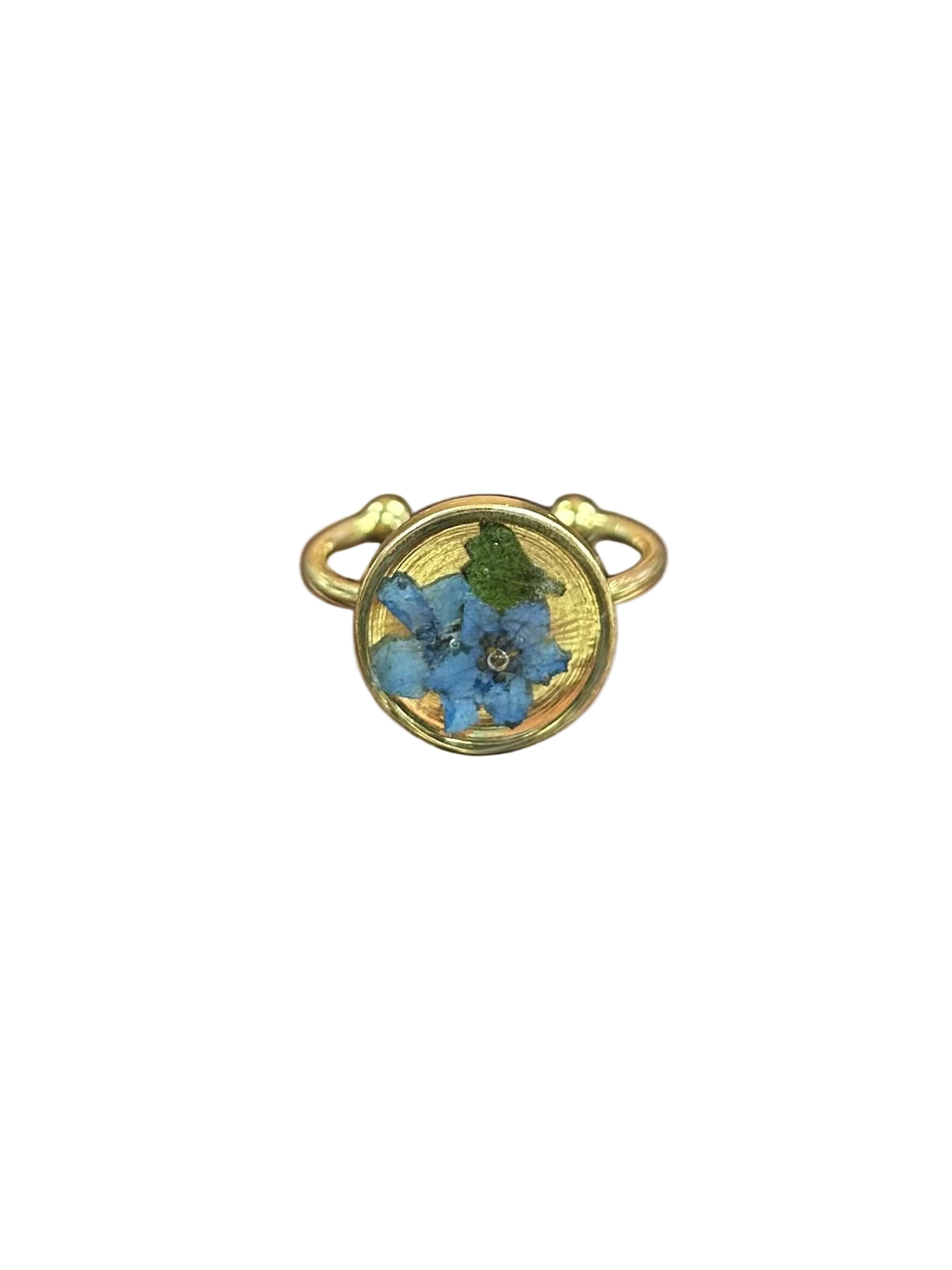 Forget Me Not Handmade Pressed Flower Gold Plated Adjustable Ring
